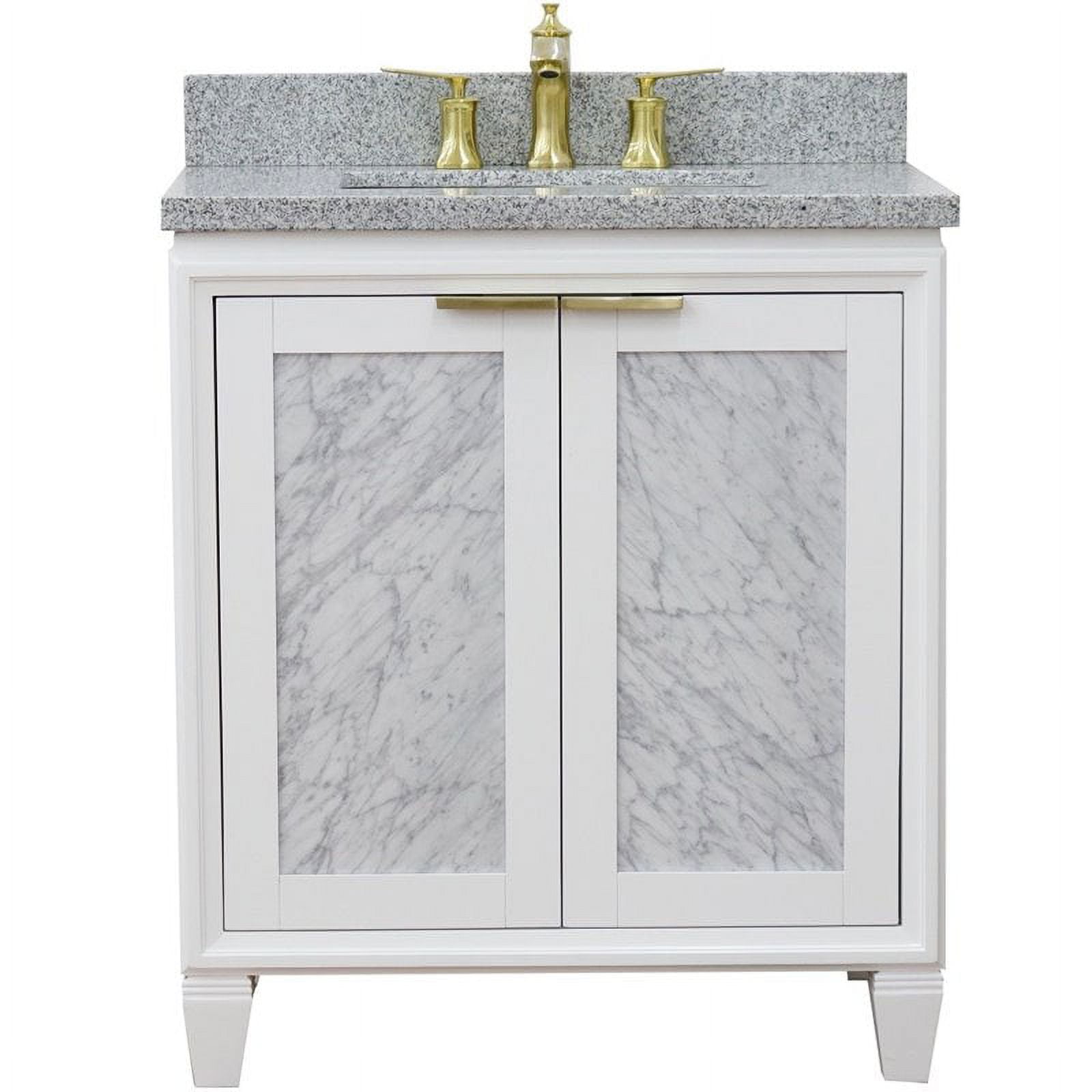 31 in. Single Rectangle Sink Vanity with Granite Top, White & Gray