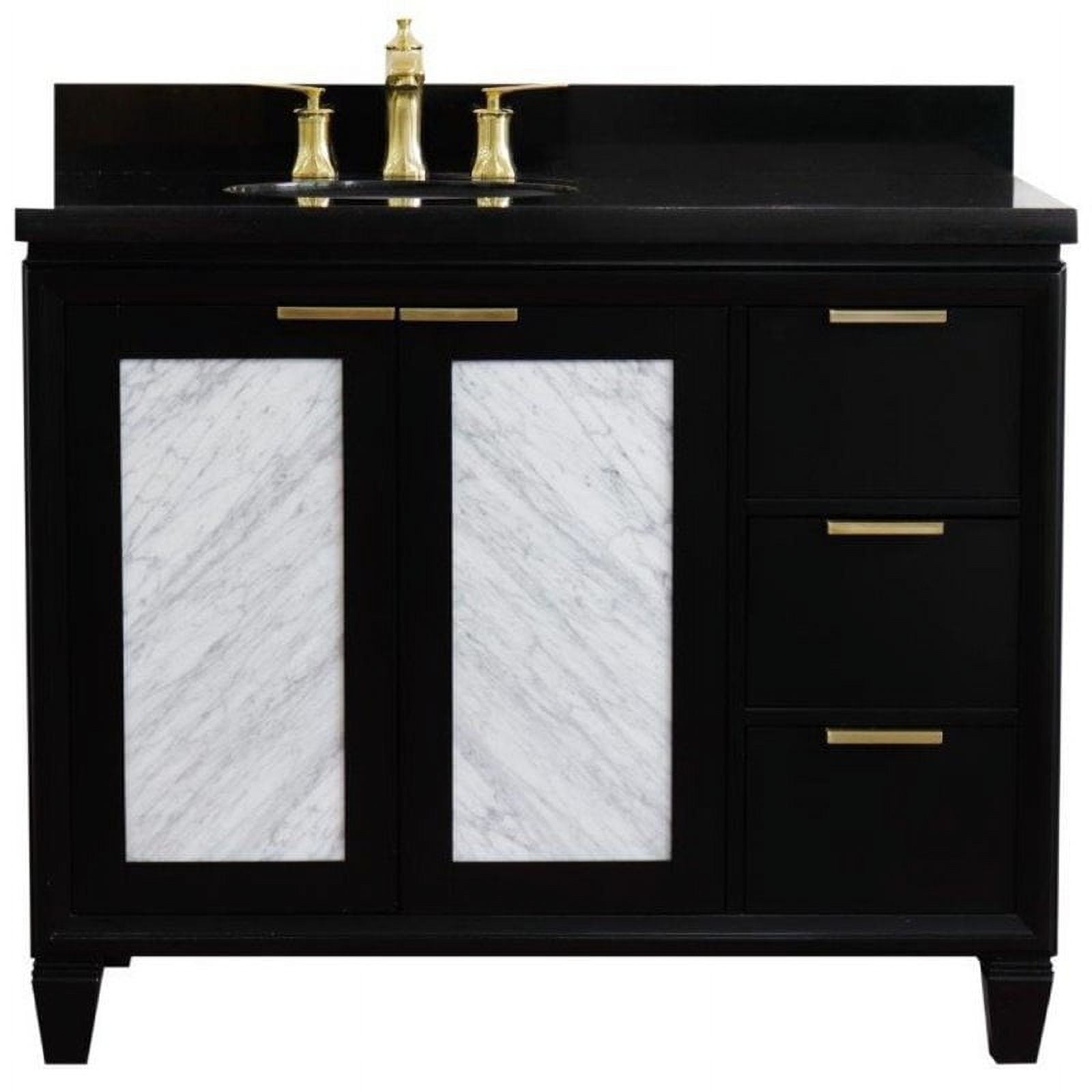 43 in. Single Oval Sink Vanity with Galaxy Granite Top, Black - Left Door & Sink