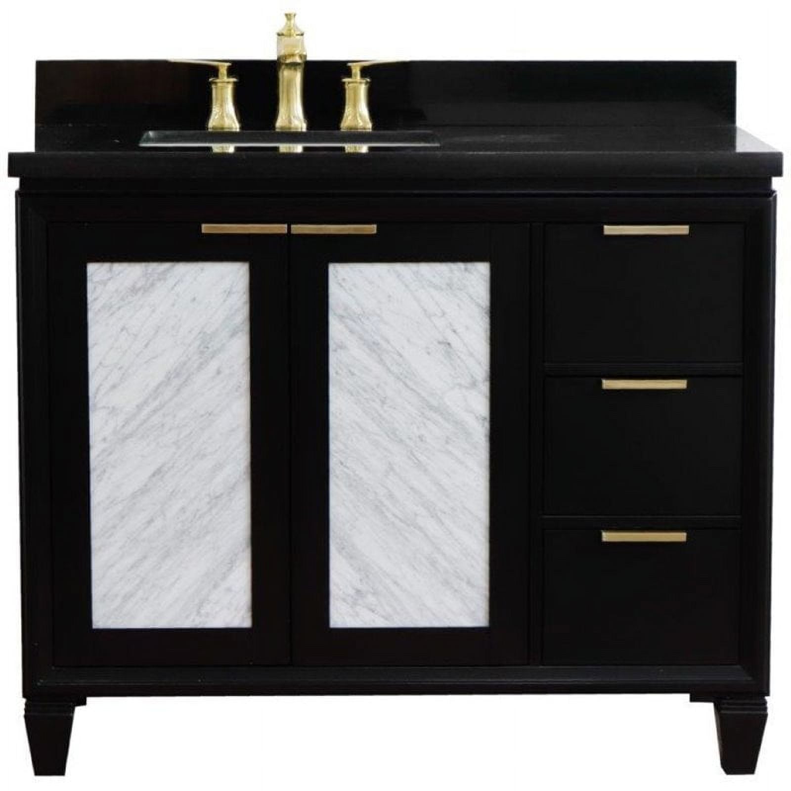43 in. Single Rectangle Sink Vanity with Galaxy Granite Top, Black - Left Door & Sink