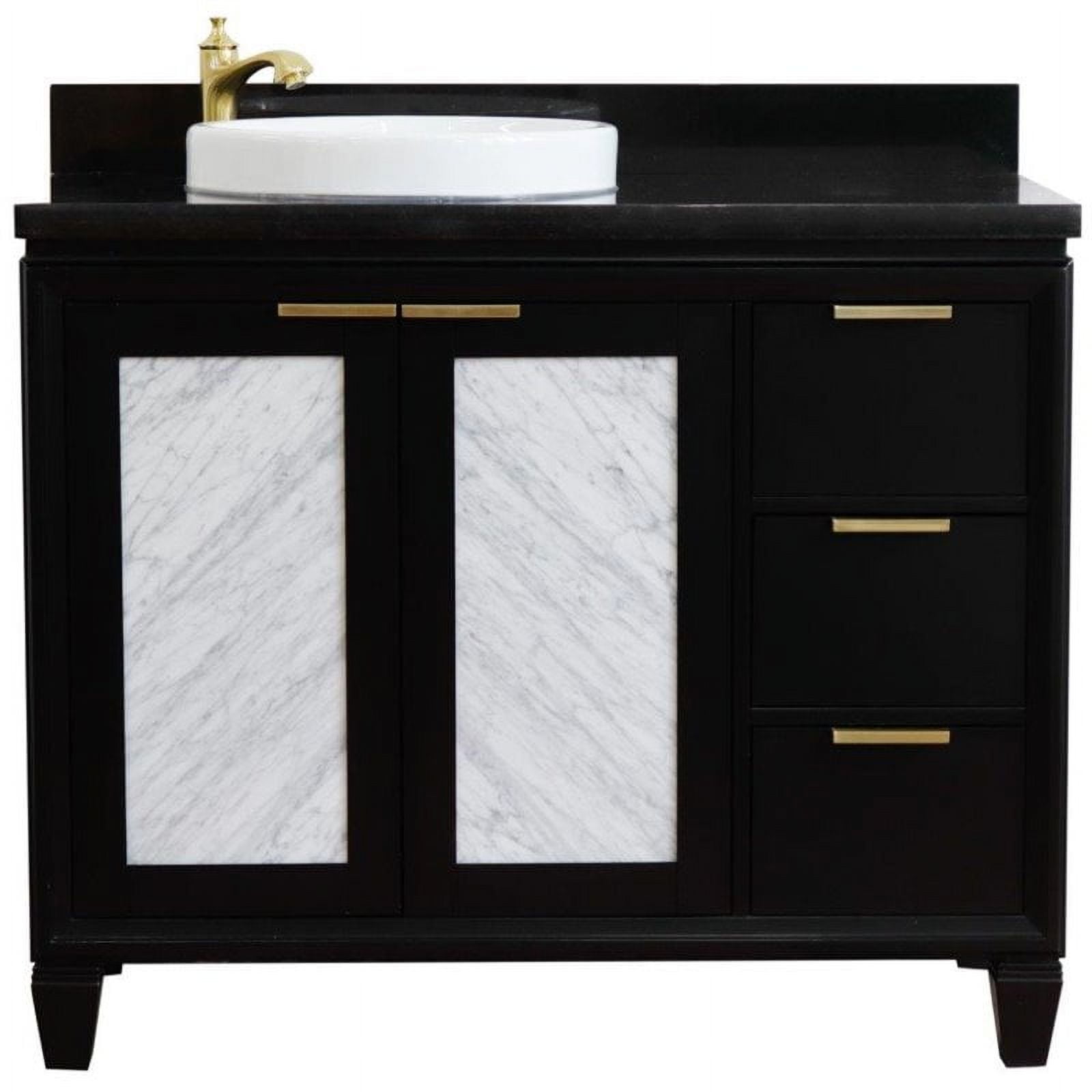 43 in. Single Round Sink Vanity with Galaxy Granite Top, Black - Left Door & Sink
