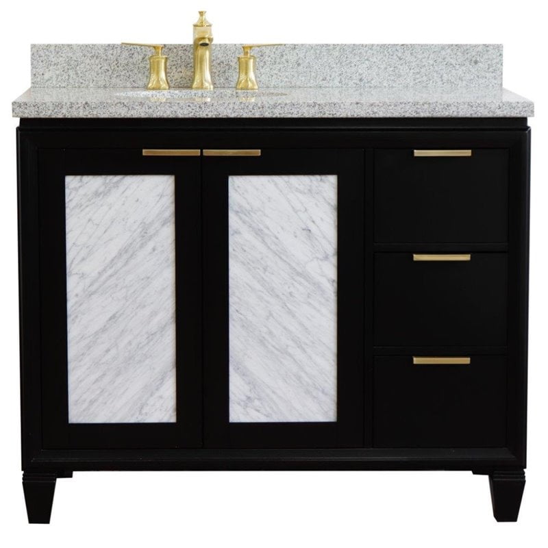 43 in. Single Oval Sink Vanity with Granite Top, Black & Gray - Left Door & Sink