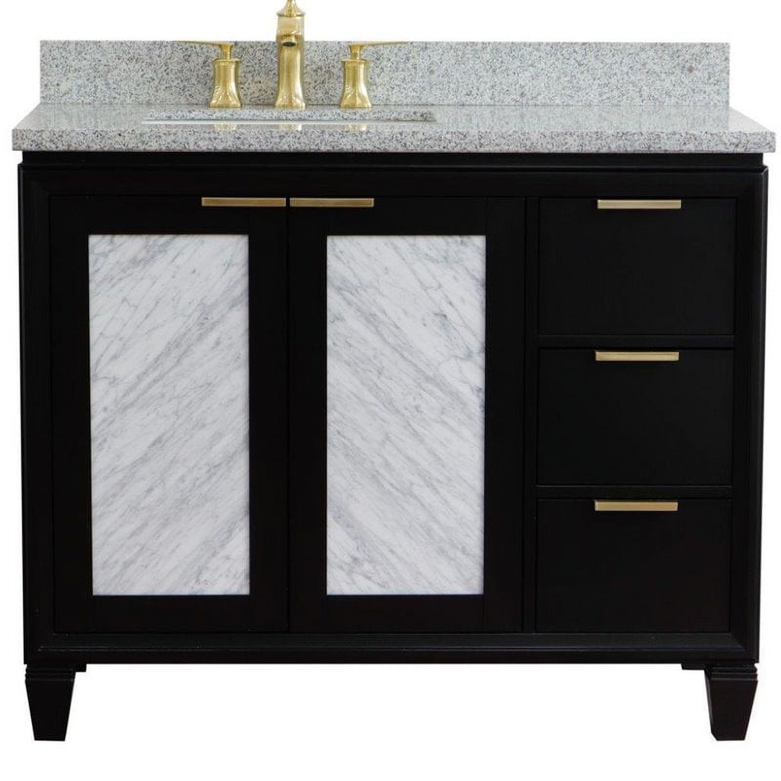 43 in. Single Rectangle Sink Vanity with Granite Top, Black & Gray - Left Door & Sink