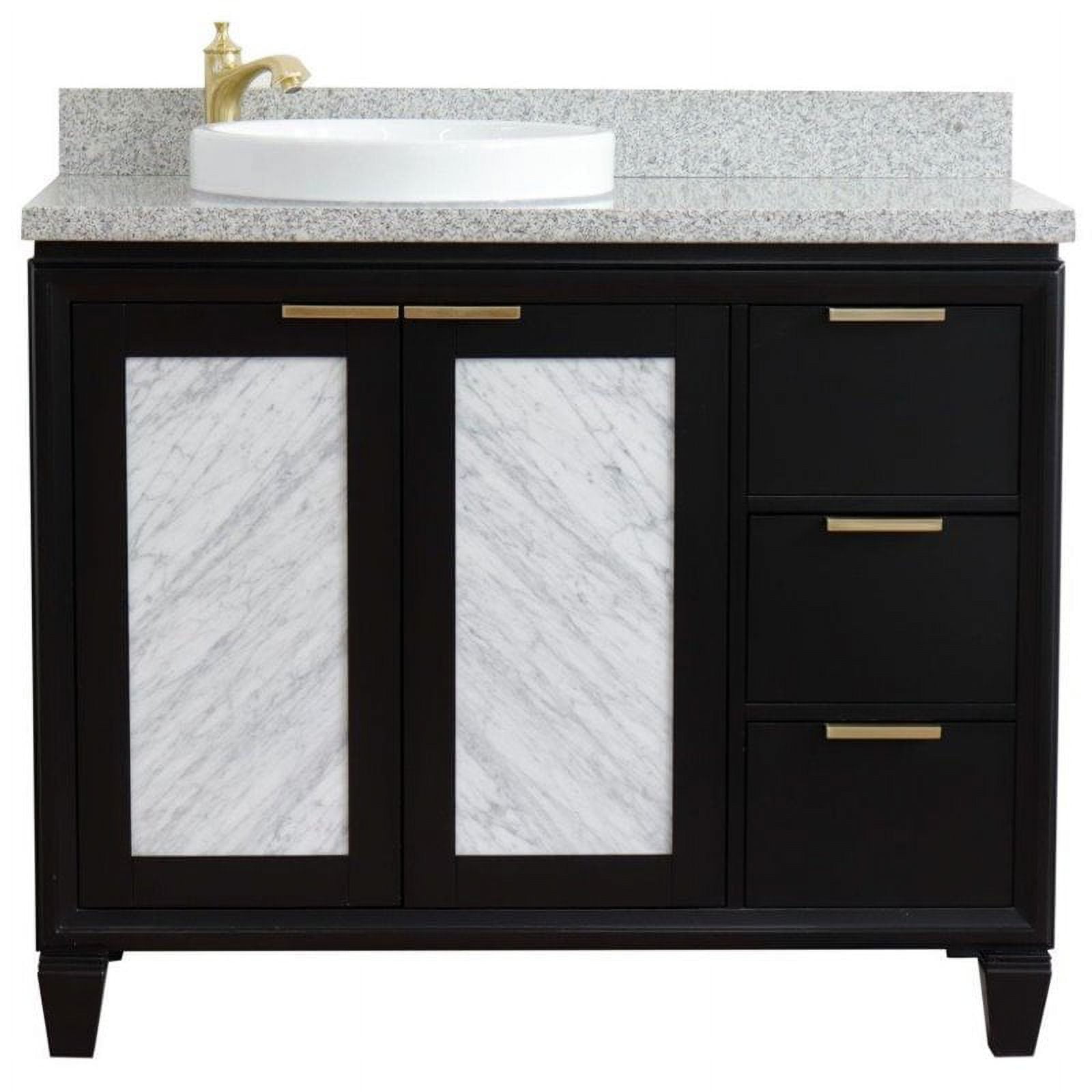 43 in. Single Round Sink Vanity with Granite Top, Black & Gray - Left Door & Sink