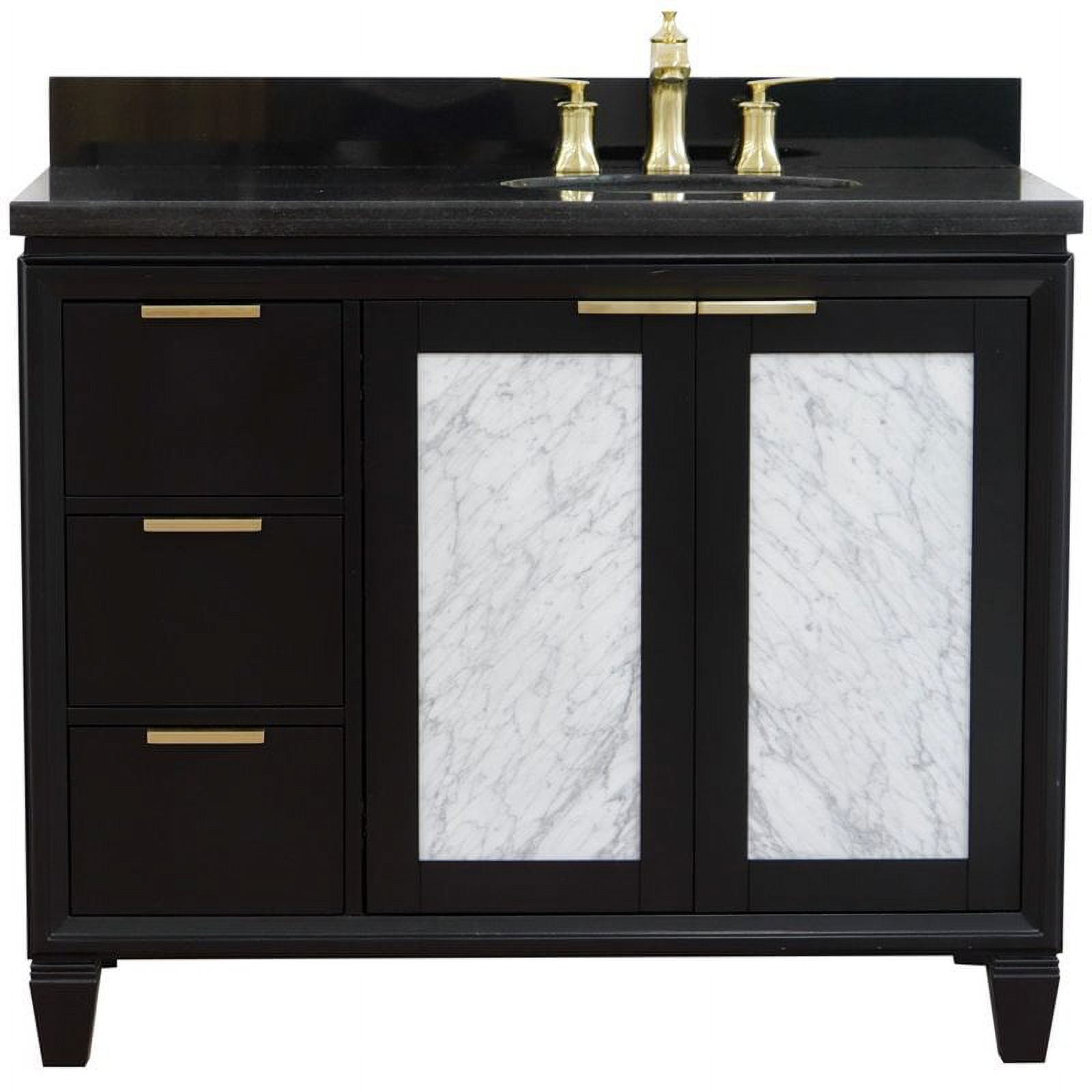 Bellaterra Home 400990-43R-BL-BGOR 43 in. Single Oval Sink Vanity with Galaxy Granite Top, Black - Right Door & Sink