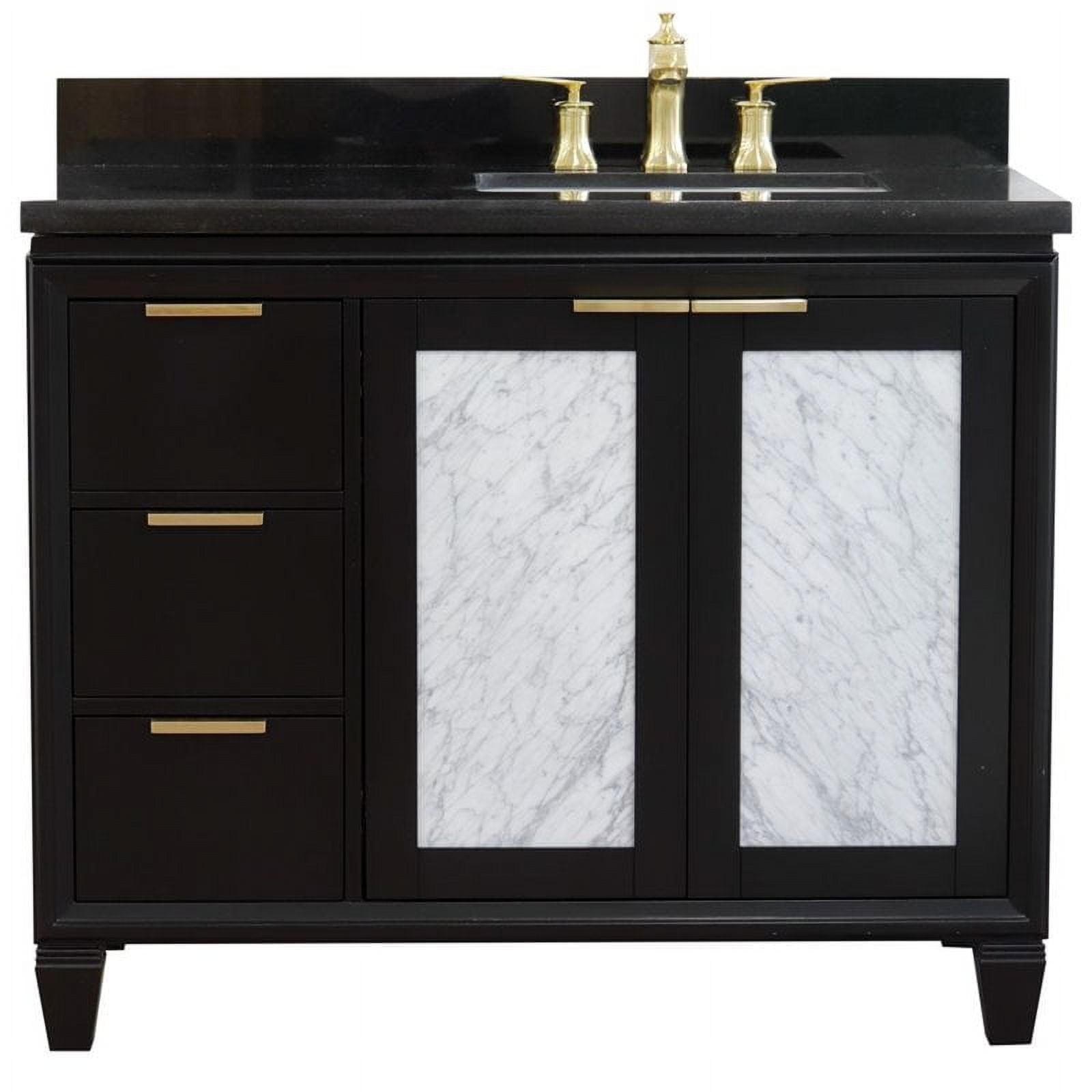 43 in. Single Rectangle Sink Vanity with Galaxy Granite Top, Black - Right Door & Sink