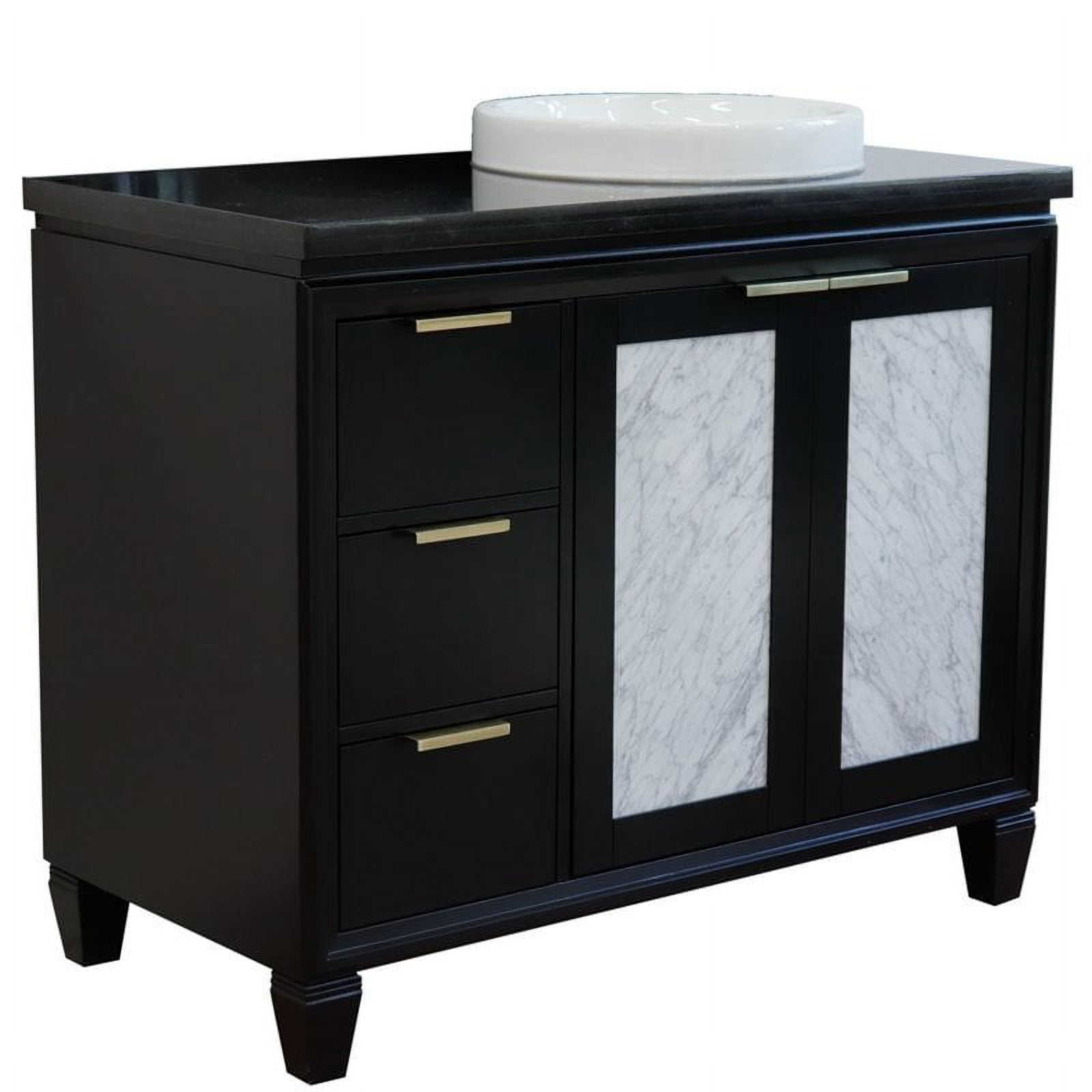 43 in. Single Round Sink Vanity with Galaxy Granite Top, Black - Right Door & Sink