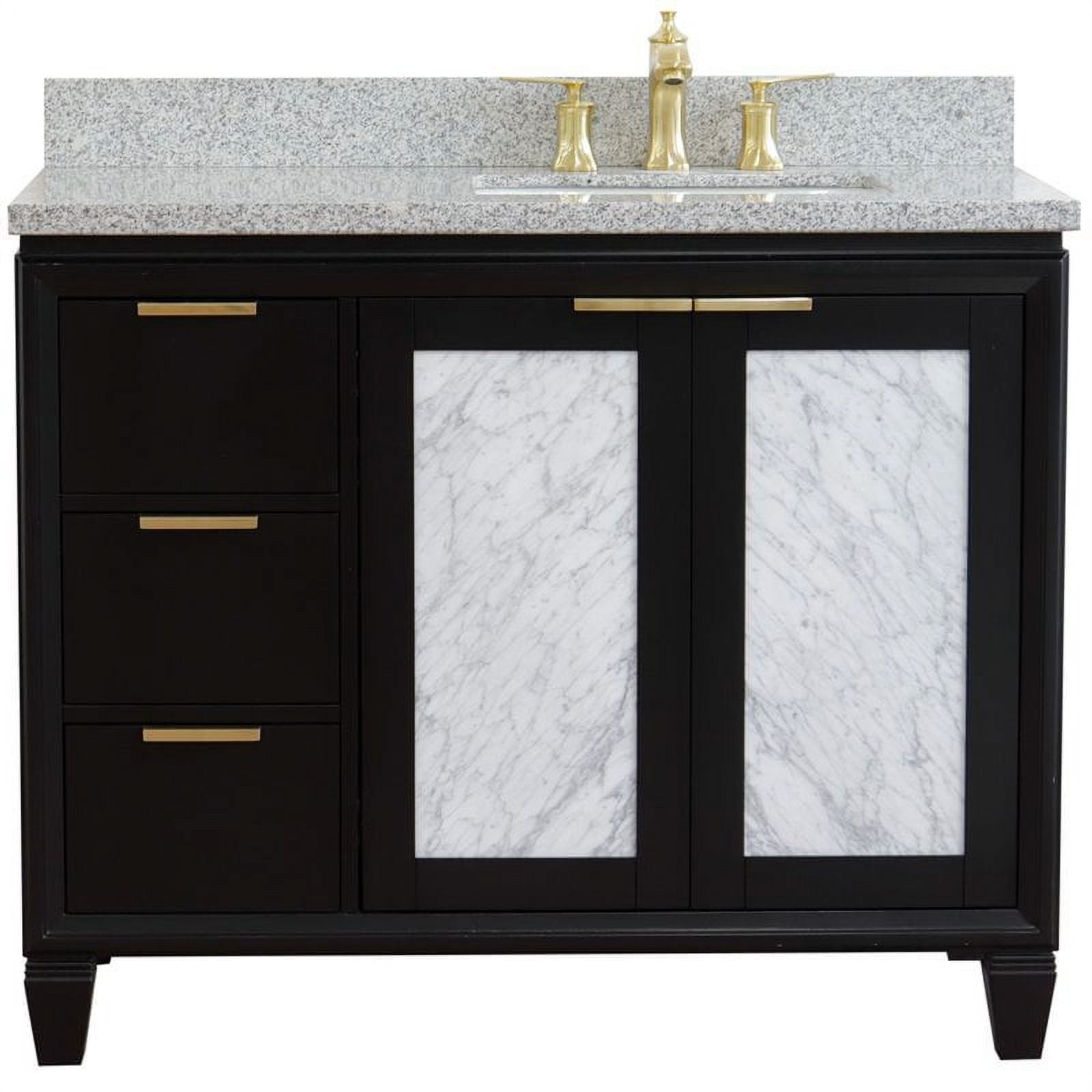 43 in. Single Rectangle Sink Vanity with Granite Top, Black & Gray - Right Door & Sink