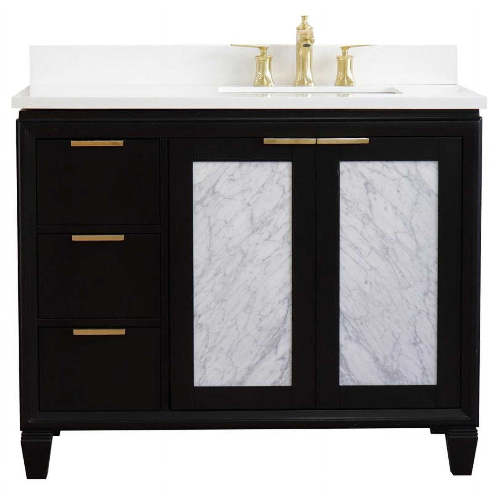 43 in. Single Rectangle Sink Vanity with Quartz Top, Black & White - Right Door & Sink