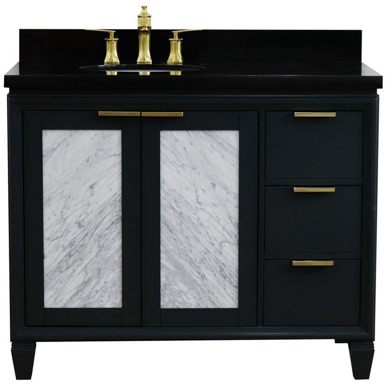 43 in. Single Oval Sink Vanity with Galaxy Granite Top, Dark Gray & Black - Left Door & Sink