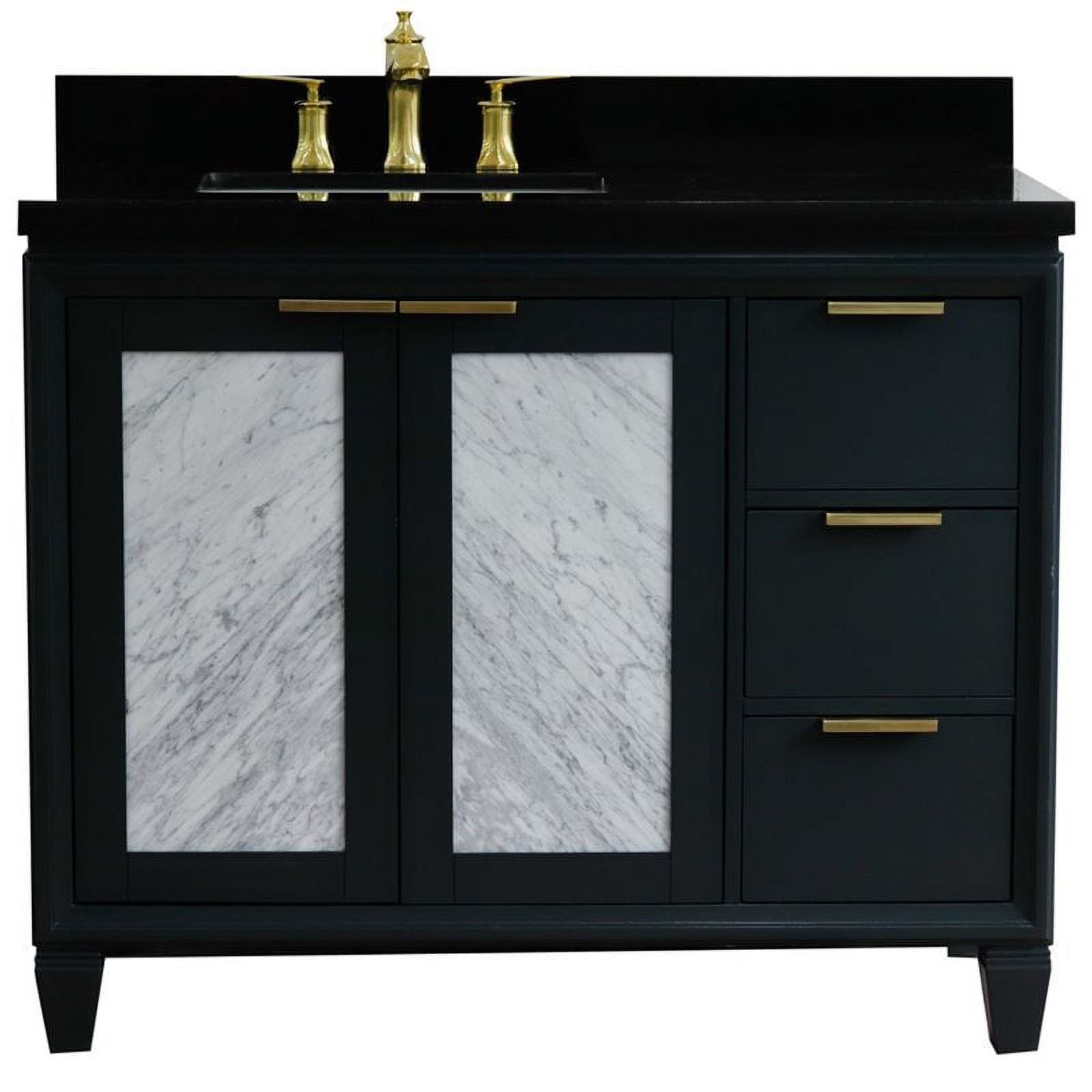 43 in. Single Rectangle Sink Vanity with Galaxy Granite Top, Dark Gray & Black - Left Door & Sink