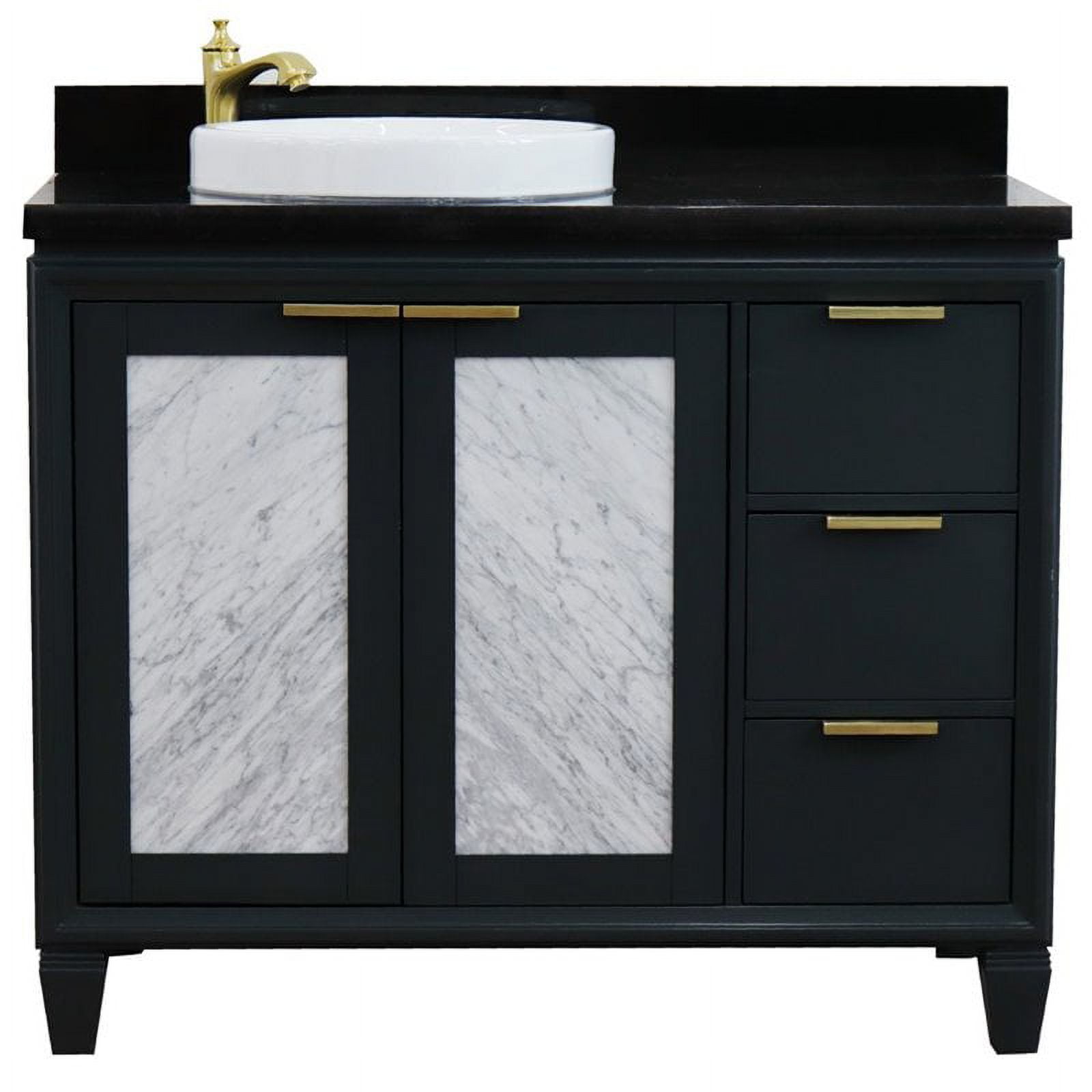 43 in. Single Round Sink Vanity with Galaxy Granite Top, Dark Gray & Black - Left Door & Sink