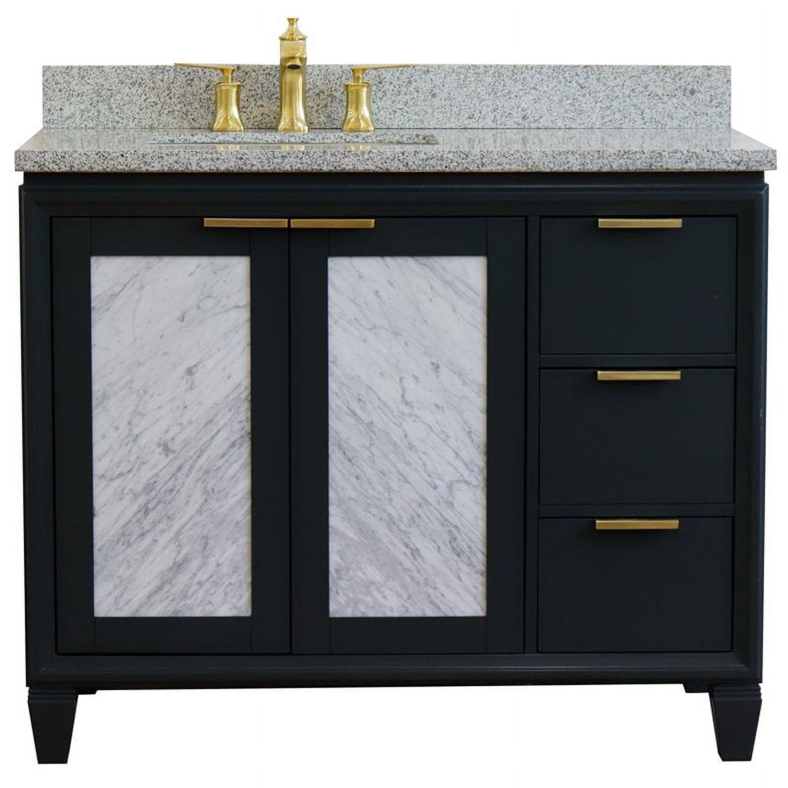 43 in. Single Rectangle Sink Vanity with Granite Top, Dark Gray & Gray - Left Door & Sink