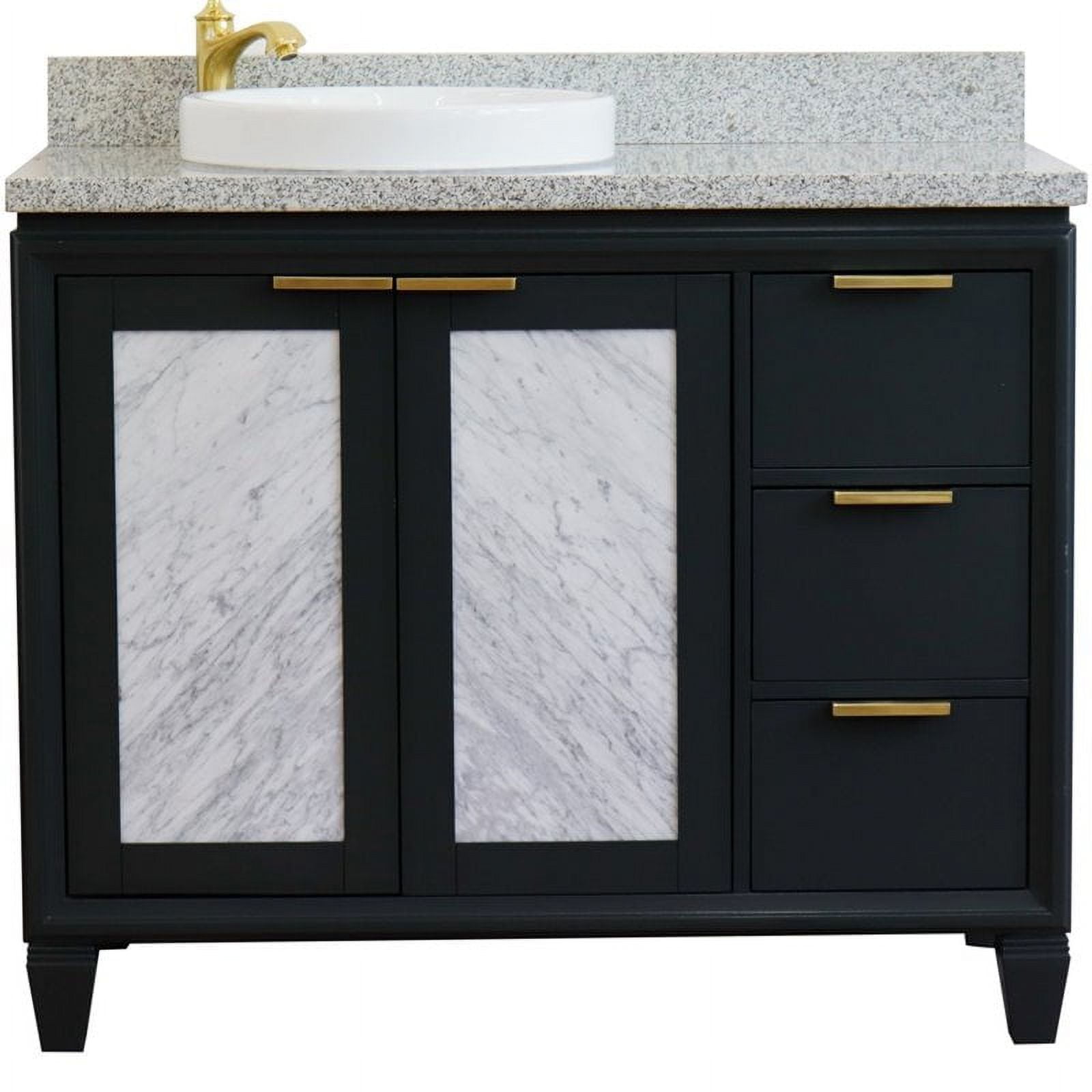 43 in. Single Round Sink Vanity with Granite Top, Dark Gray & Gray - Left Door & Sink