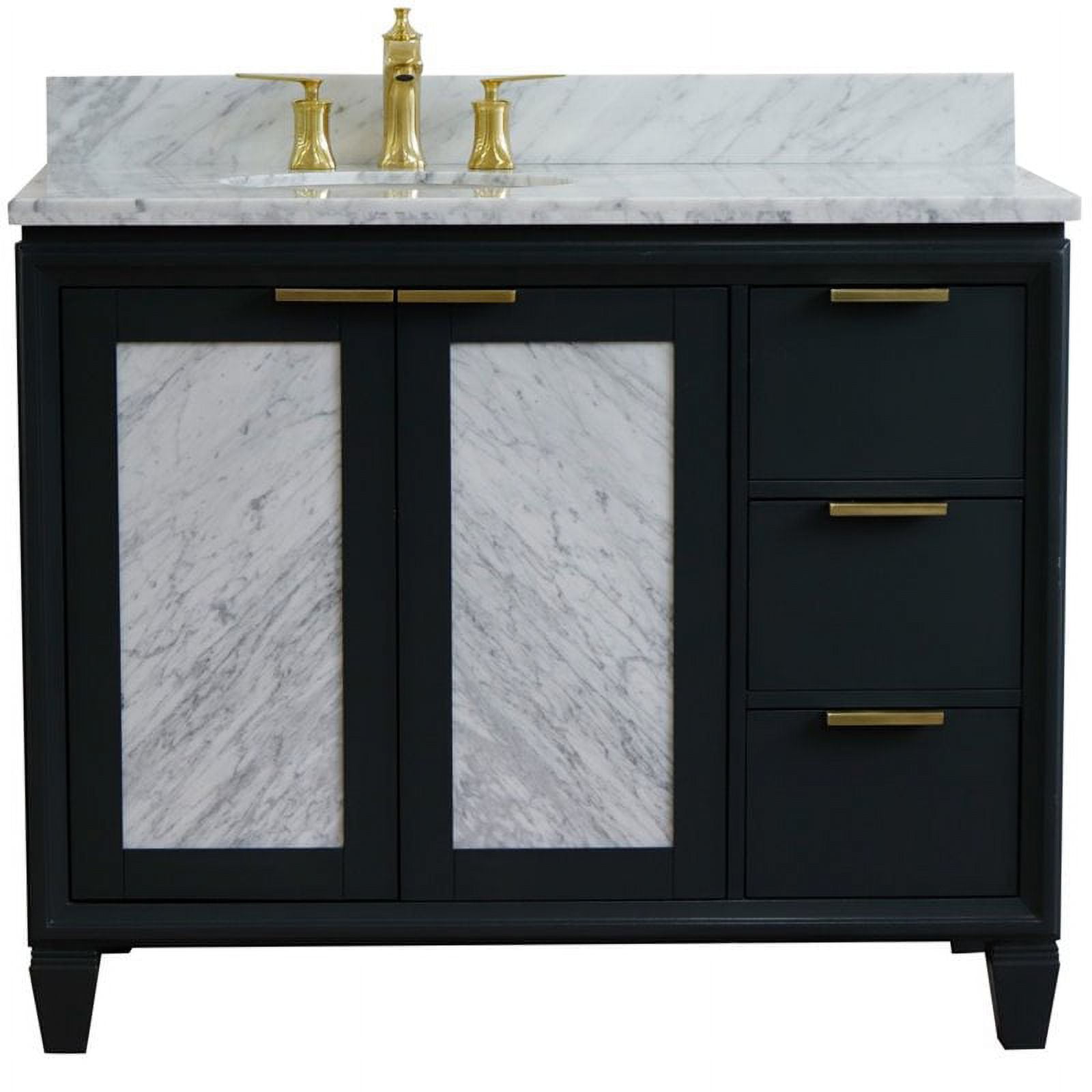 43 in. Single Oval Sink Vanity with Carrara Marble Top, Dark Gray & White - Left Door & Sink