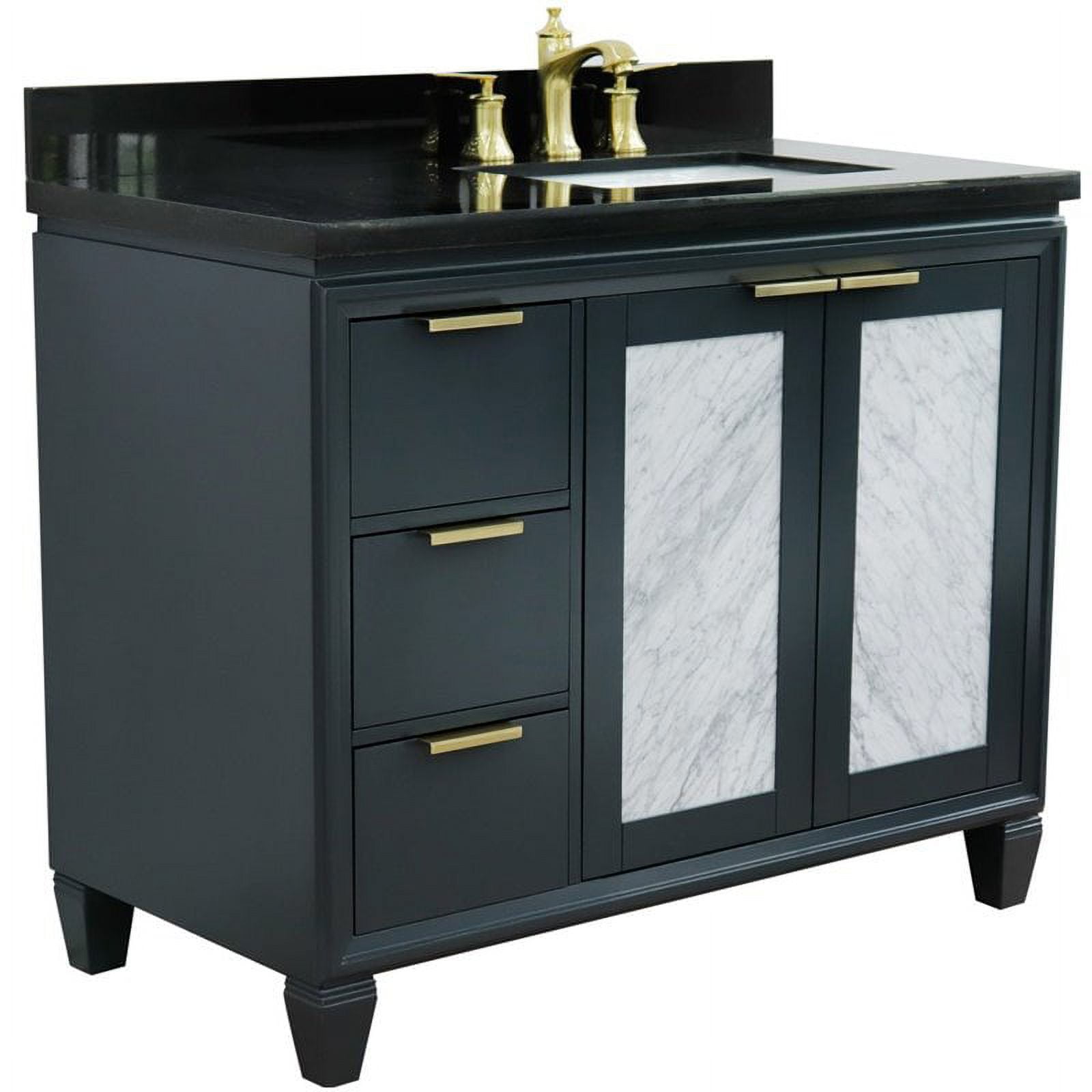 43 in. Single Rectangle Sink Vanity with Galaxy Granite Top, Dark Gray & Black - Right Door & Sink