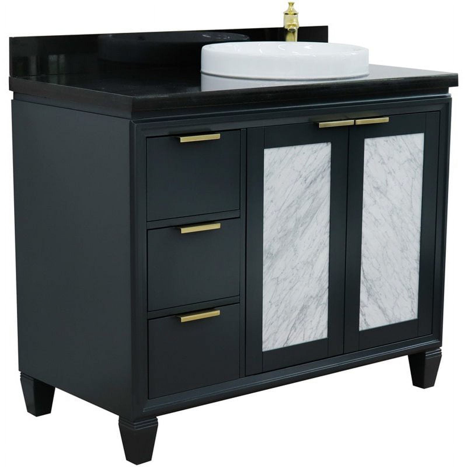43 in. Single Round Sink Vanity with Galaxy Granite Top, Dark Gray & Black - Right Door & Sink