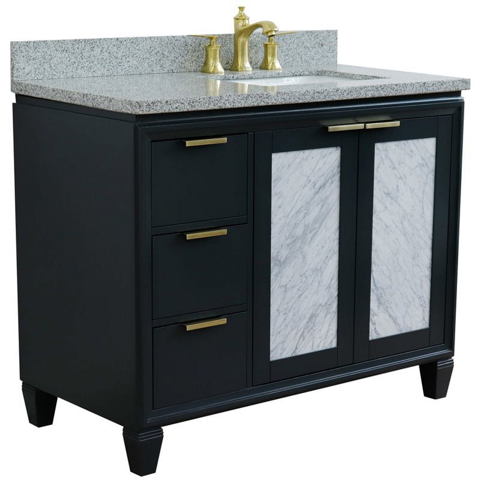 43 in. Single Rectangle Sink Vanity with Granite Top, Dark Gray & Gray - Right Door & Sink