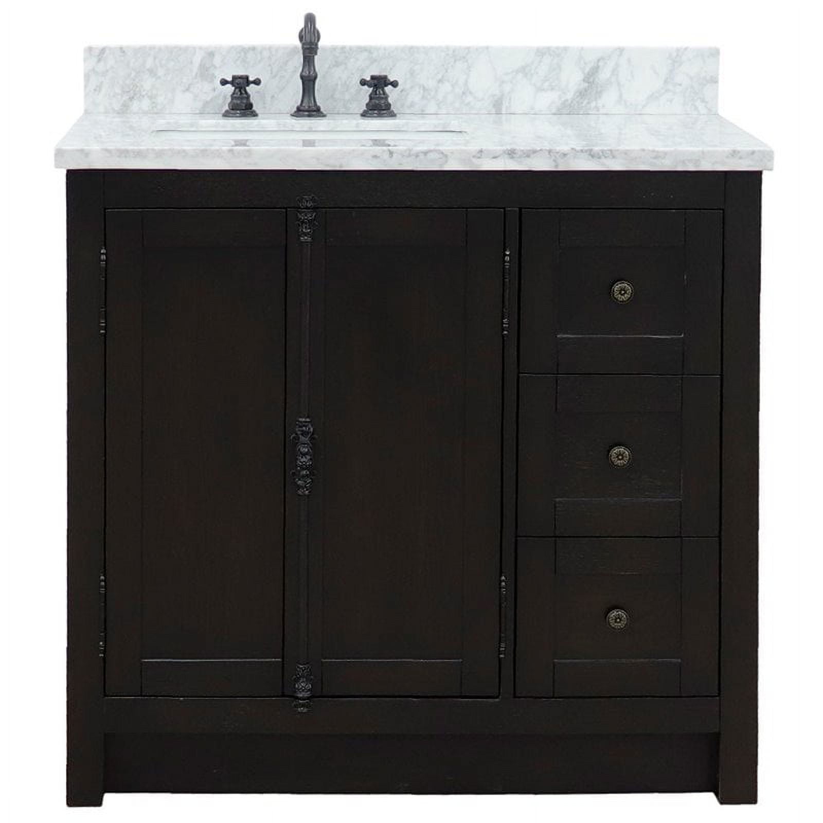 Bellaterra Home 400100-37L-BA-WMR 37 in. Single Vanity with Carrara Top & Rectangle Sink Left Doors & Left Sink, Brown Ash & White -  Bellaterra Home LLc