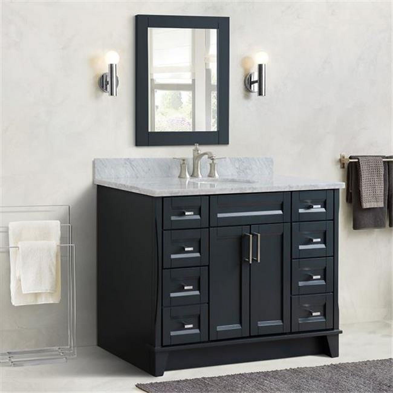 49 in. Single Oval Sink Vanity with Carrara Marble Top, Dark Gray & White