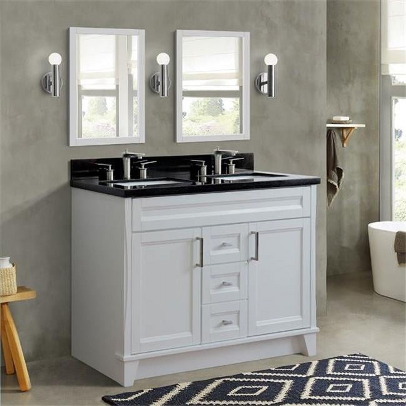 48 in. Double Rectangle Sink Vanity with Galaxy Granite Top, White & Black