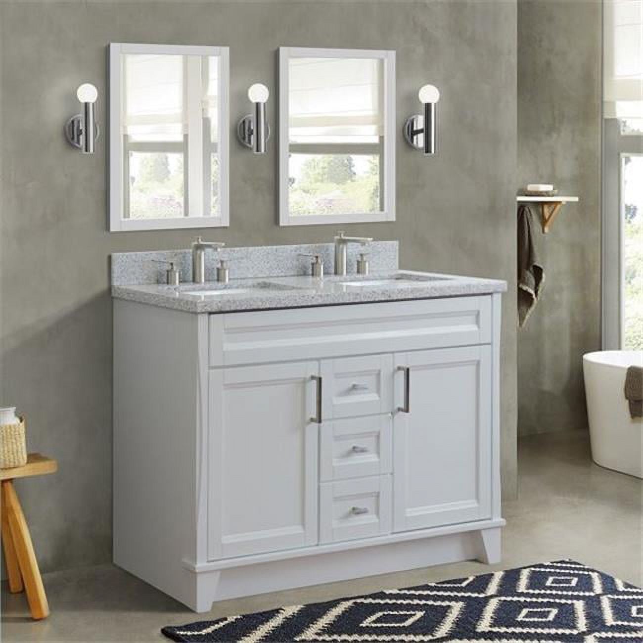 48 in. Double Rectangle Sink Vanity with Granite Top, White & Gray