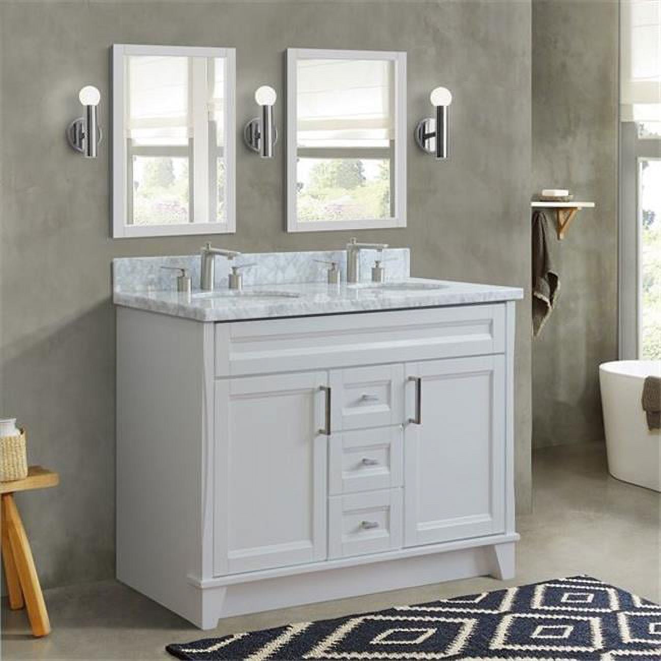 48 in. Double Oval Sink Vanity with Carrara Marble Top, White