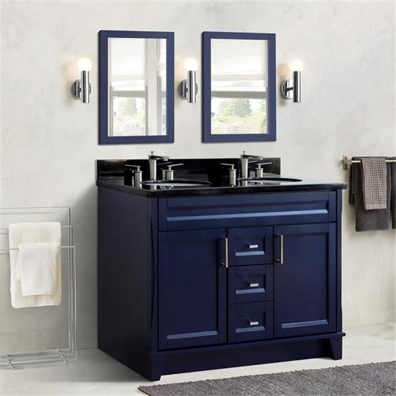 48 in. Double Oval Sink Vanity with Galaxy Granite Top, Blue & Black