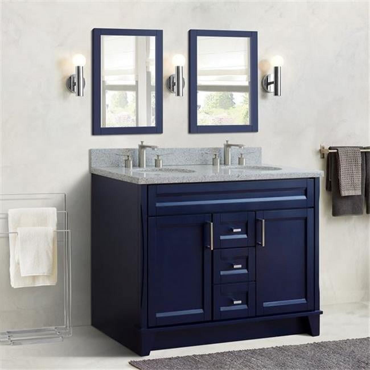 48 in. Double Oval Sink Vanity with Granite Top, Blue & Gray