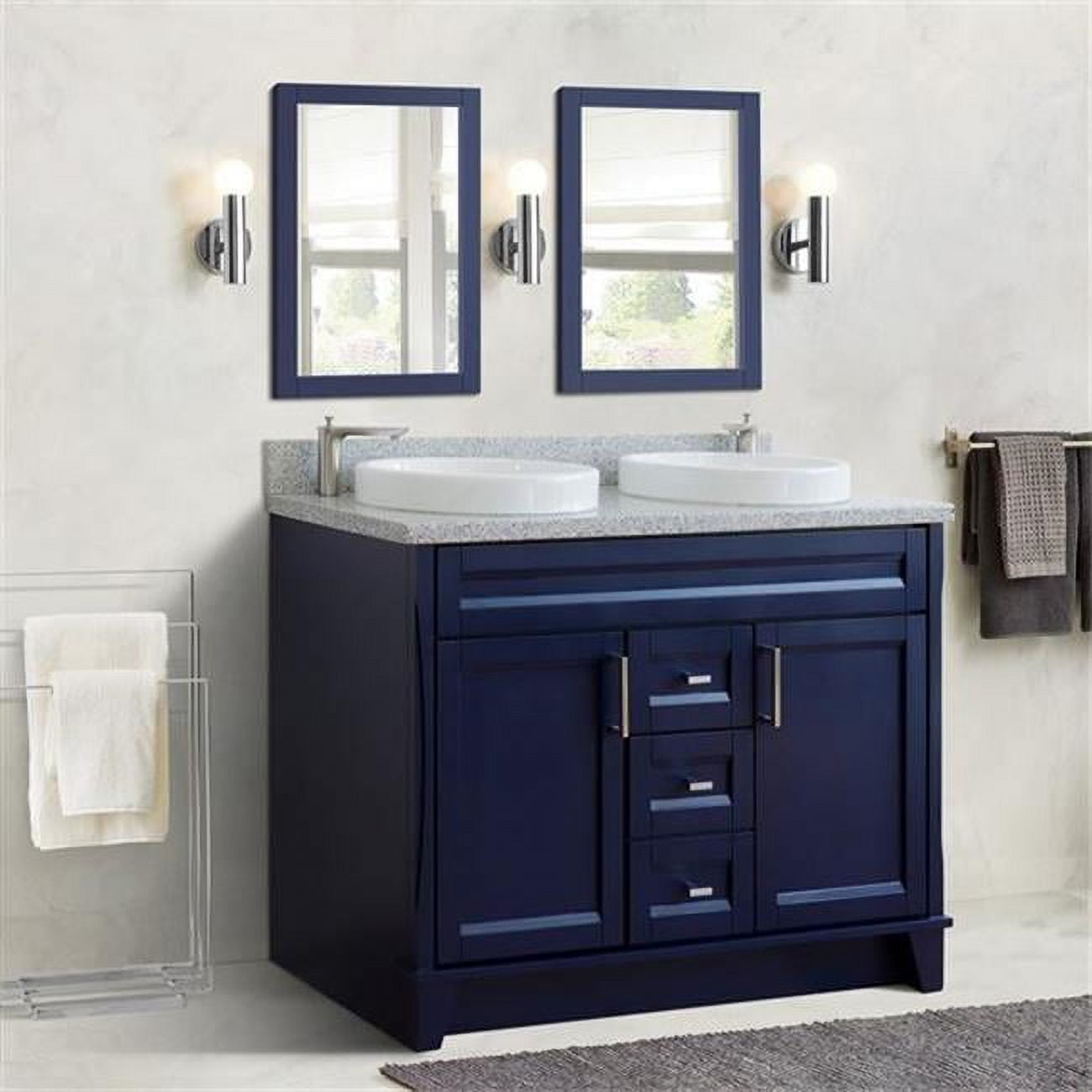 48 in. Double Round Sink Vanity with Granite Top, Blue & Gray