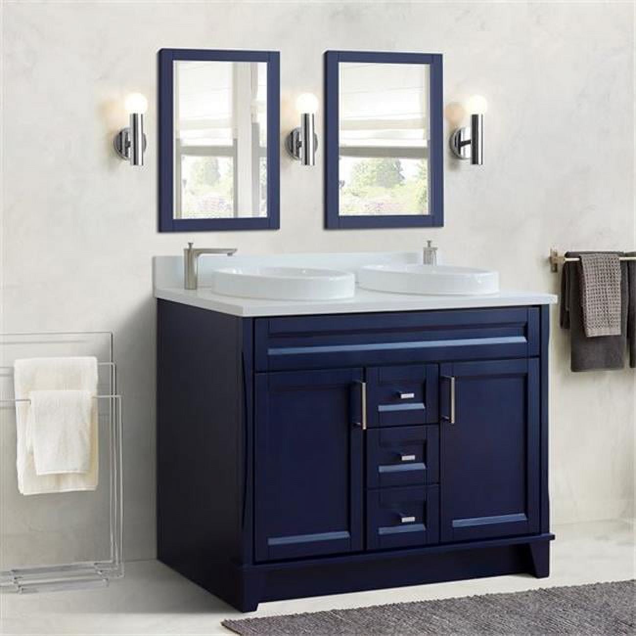 48 in. Double Round Sink Vanity with Quartz Top, Blue & White