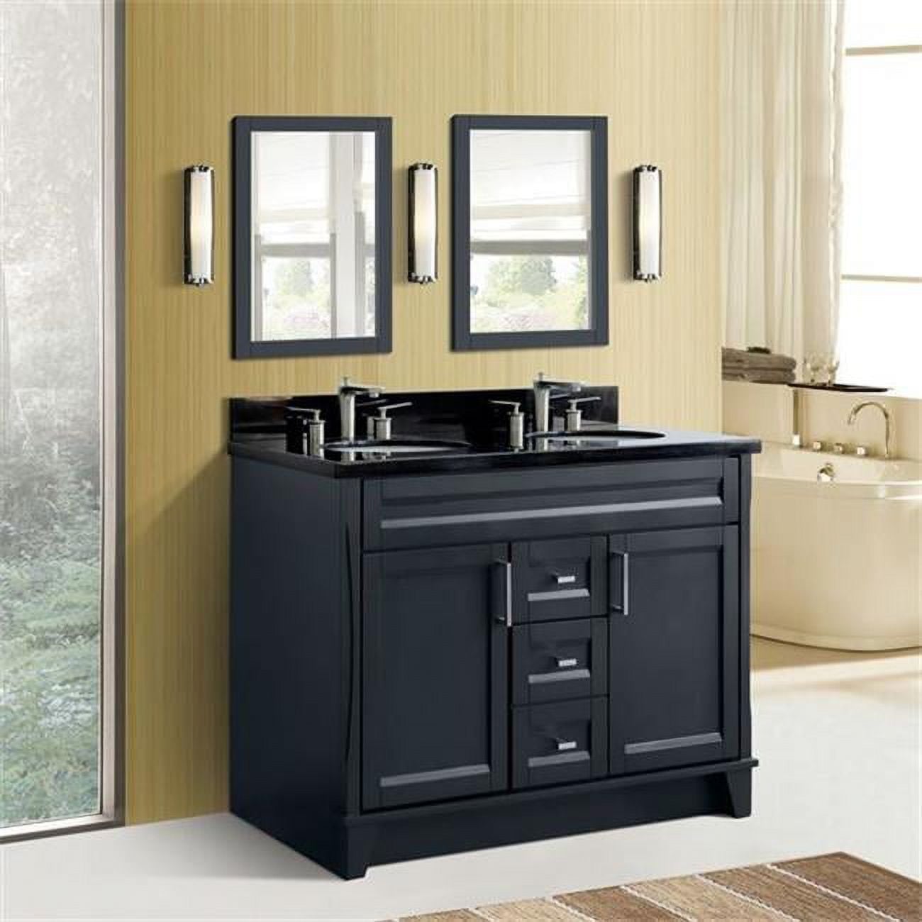 48 in. Double Rectangle Sink Vanity with Galaxy Granite Top, Dark Gray & Black