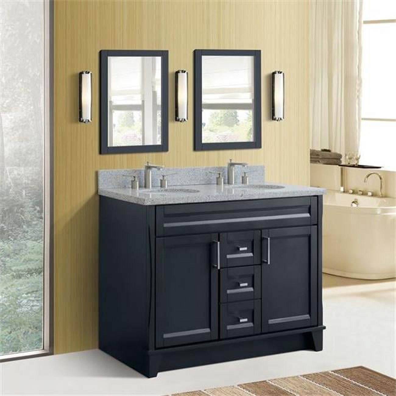48 in. Double Rectangle Sink Vanity with Granite Top, Dark Gray & Gray