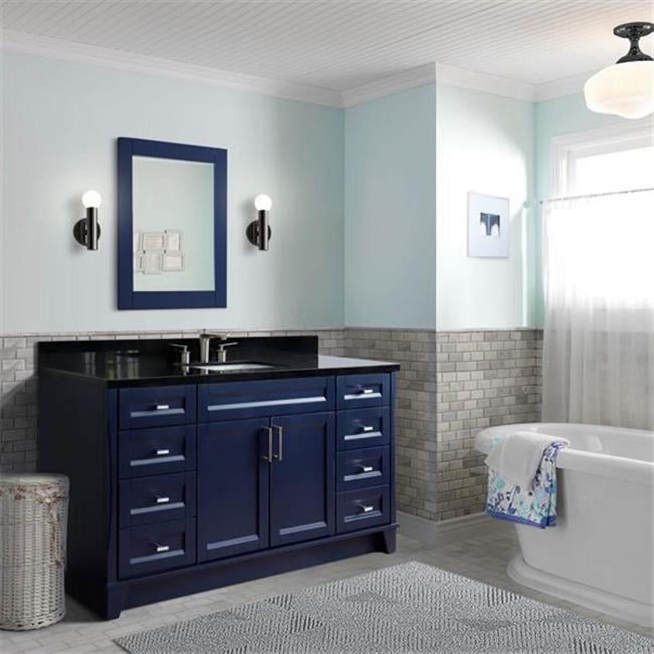 61 in. Single Rectangle Sink Vanity with Galaxy Granite Top, Blue & Black