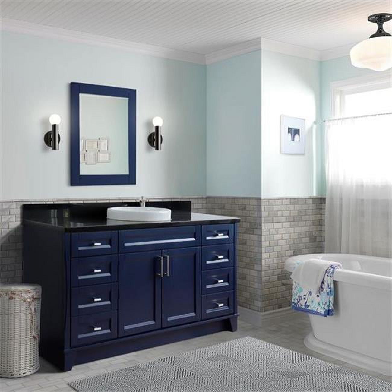 61 in. Single Round Sink Vanity with Galaxy Granite Top, Blue & Black