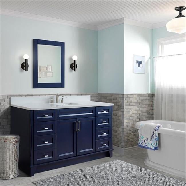 61 in. Single Rectangle Sink Vanity with Quartz Top, Blue & White