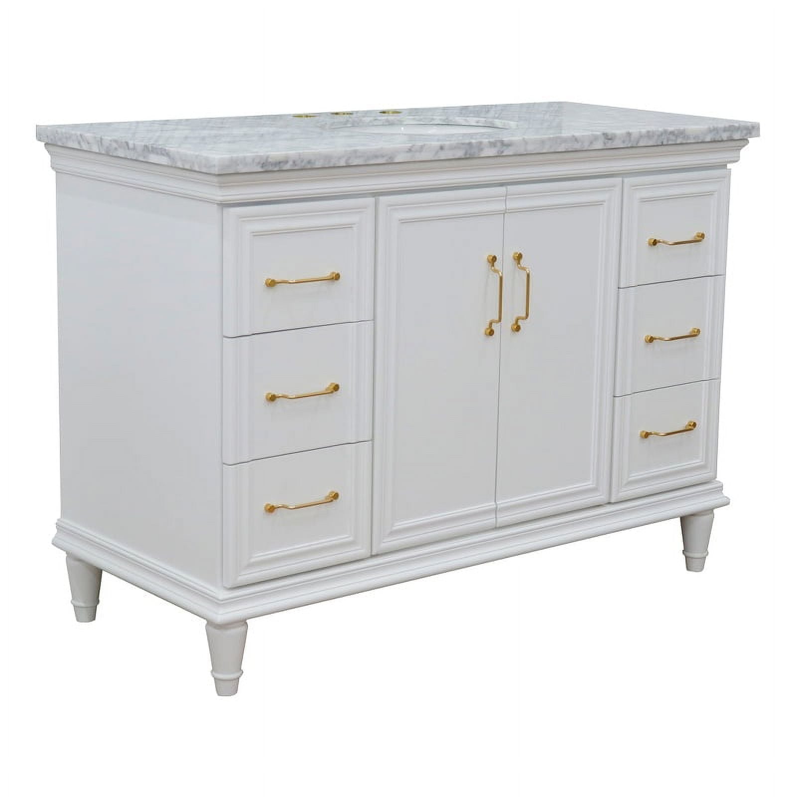 49 in. Single Oval Sink Vanity with Carrara Marble Top, White