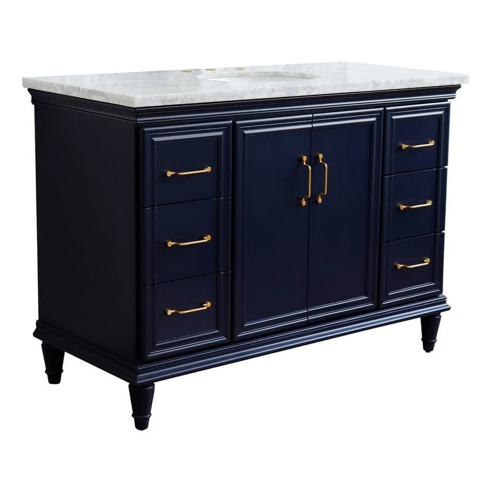 49 in. Single Oval Sink Vanity with Carrara Marble Top, Blue & White