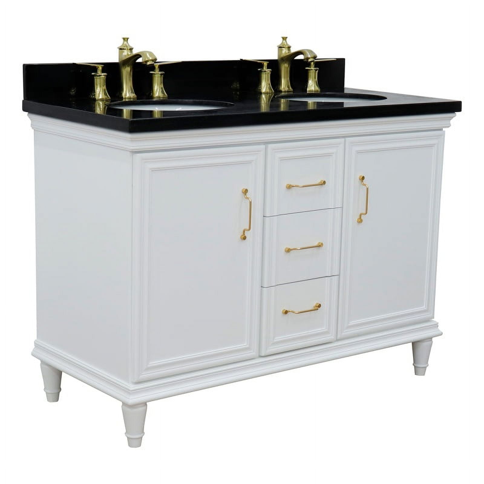 49 in. Double Oval Sink Vanity with Galaxy Granite Top, White & Black