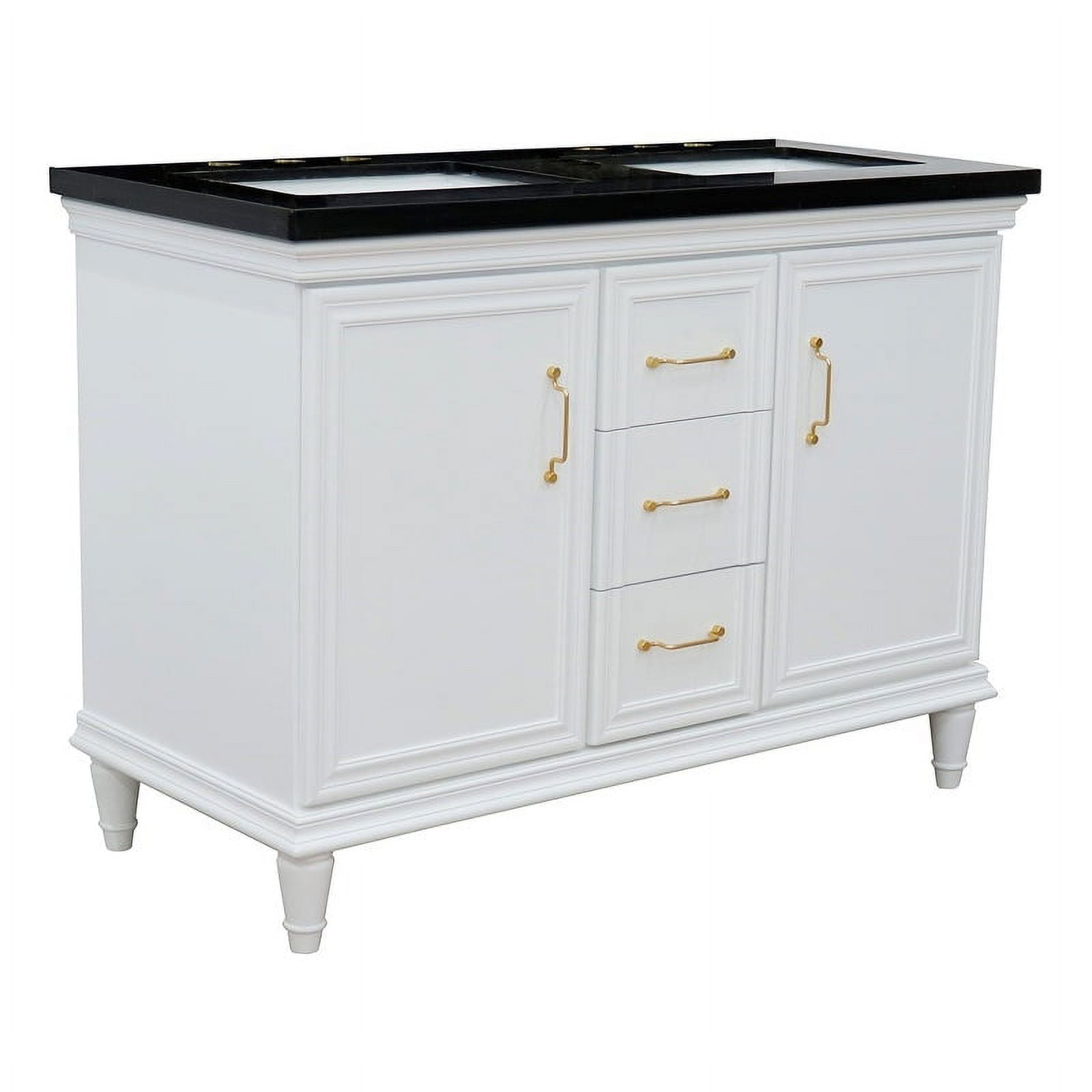 49 in. Double Rectangle Sink Vanity with Galaxy Granite Top, White & Black