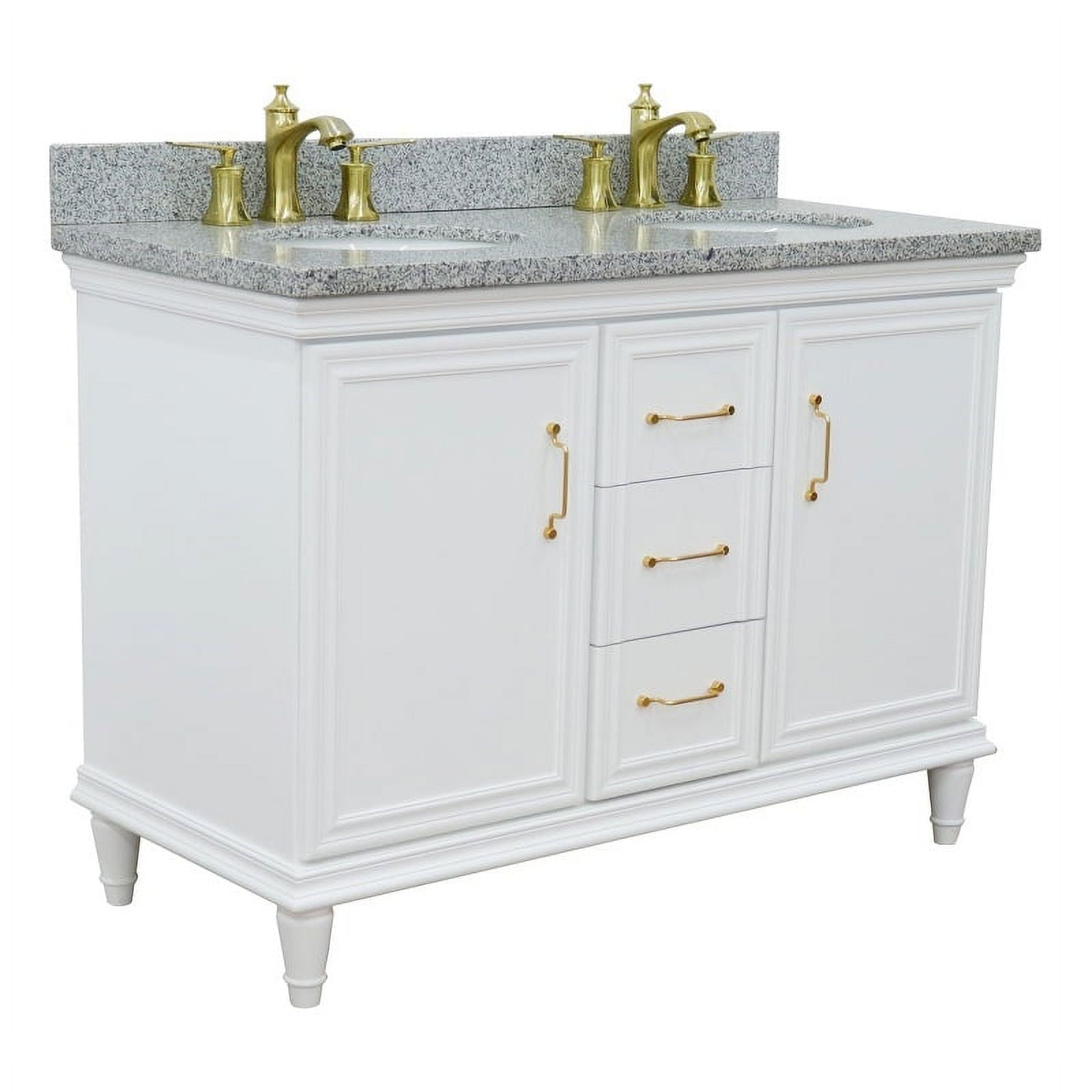 49 in. Double Oval Sink Vanity with Granite Top, White & Gray