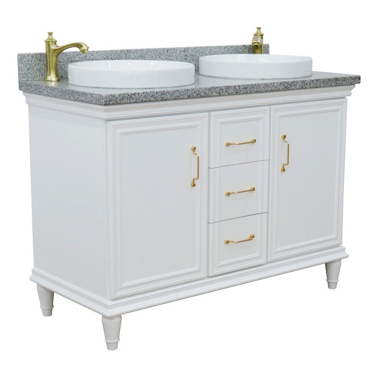 49 in. Double Rectangle Sink Vanity with Granite Top, White & Gray
