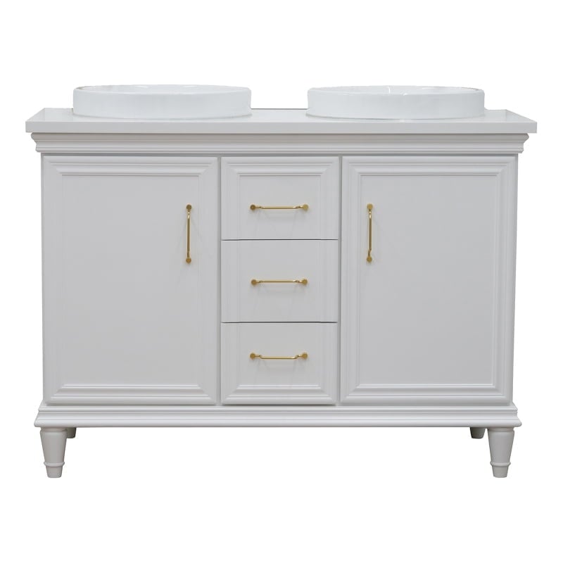 49 in. Double Round Sink Vanity with Quartz Top, White