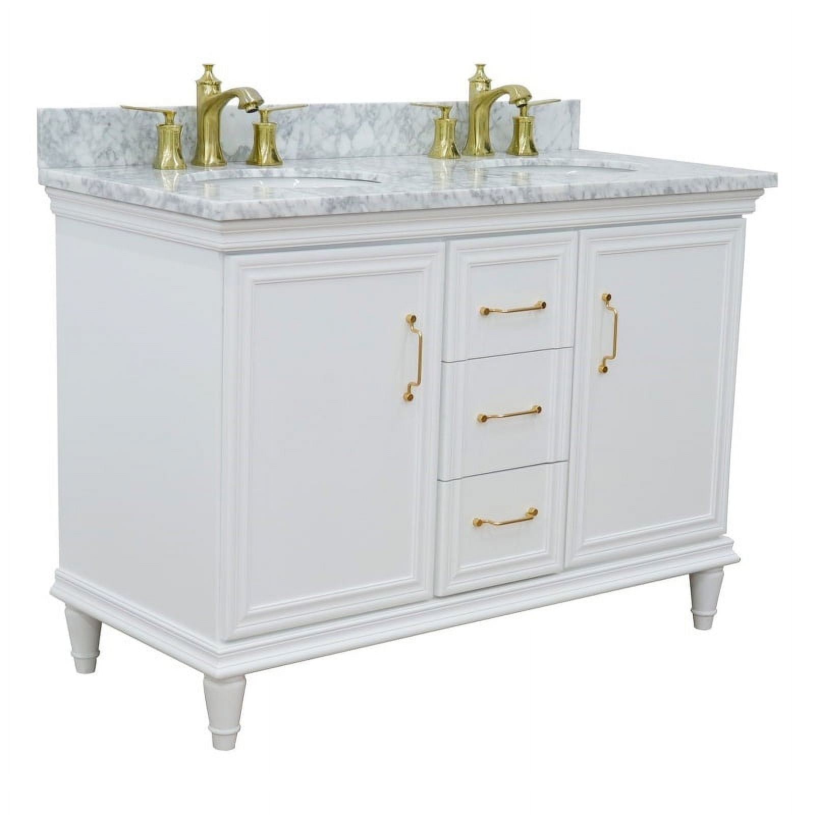 49 in. Double Oval Sink Vanity with Carrara Marble Top, White