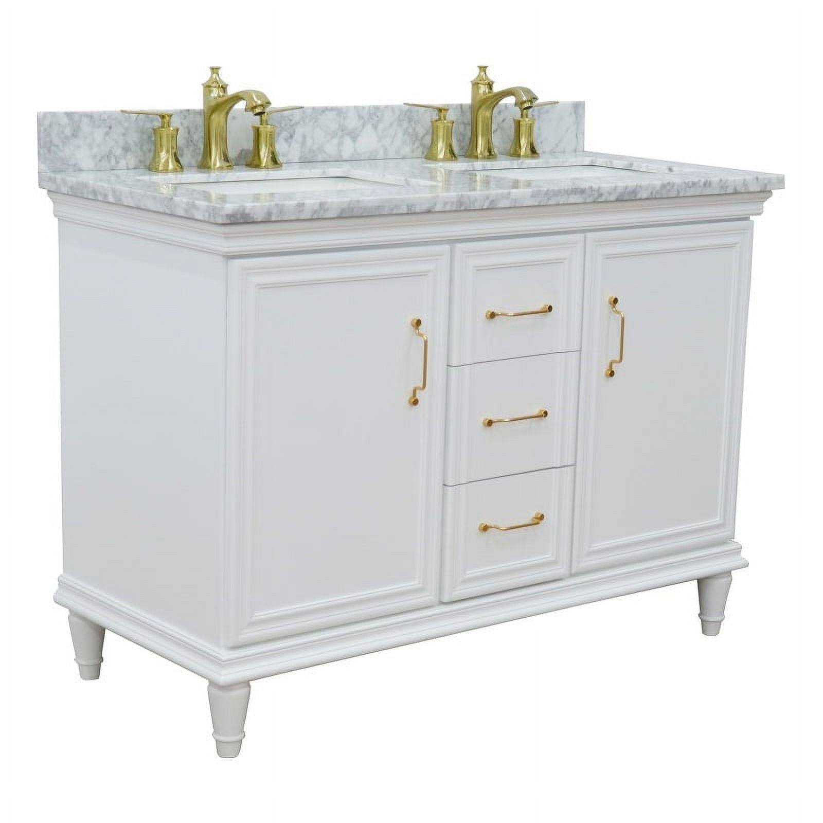 Bellaterra Home 400800-49D-WH-WMR 49 in. Double Rectangle Sink Vanity with Carrara Marble Top, White