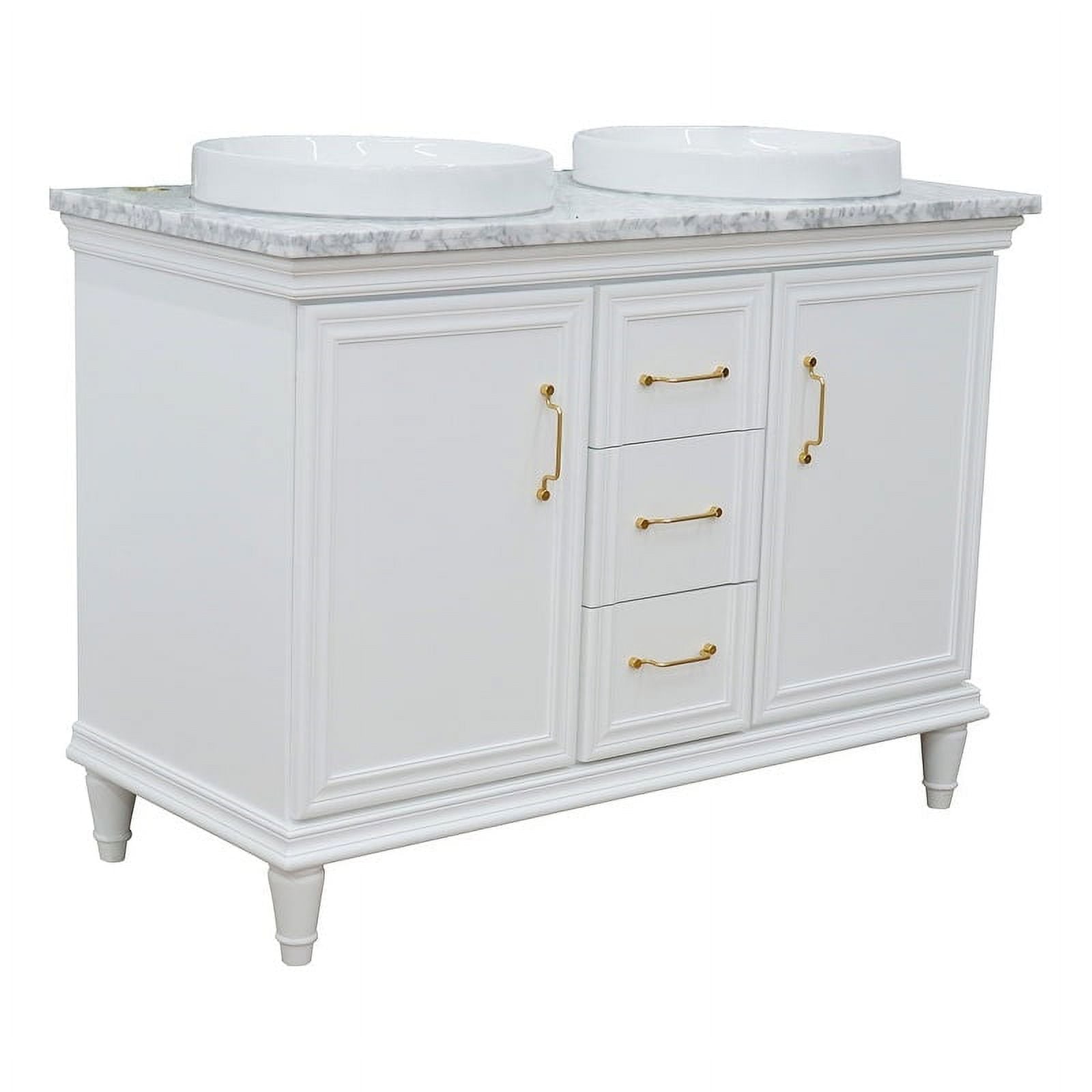 49 in. Double Round Sink Vanity with Carrara Marble Top, White