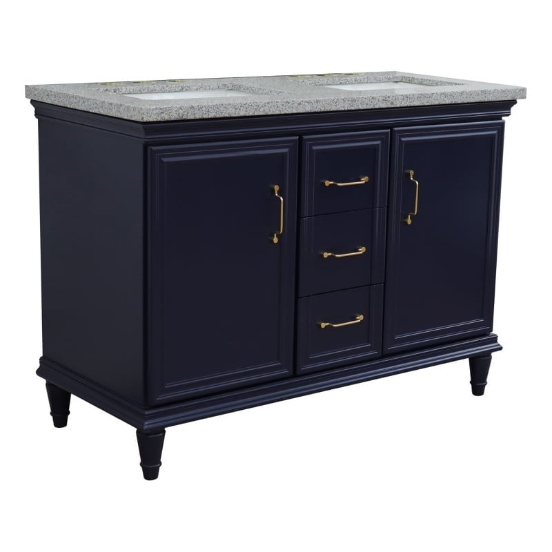 49 in. Double Rectangle Sink Vanity with Granite Top, Blue & Gray