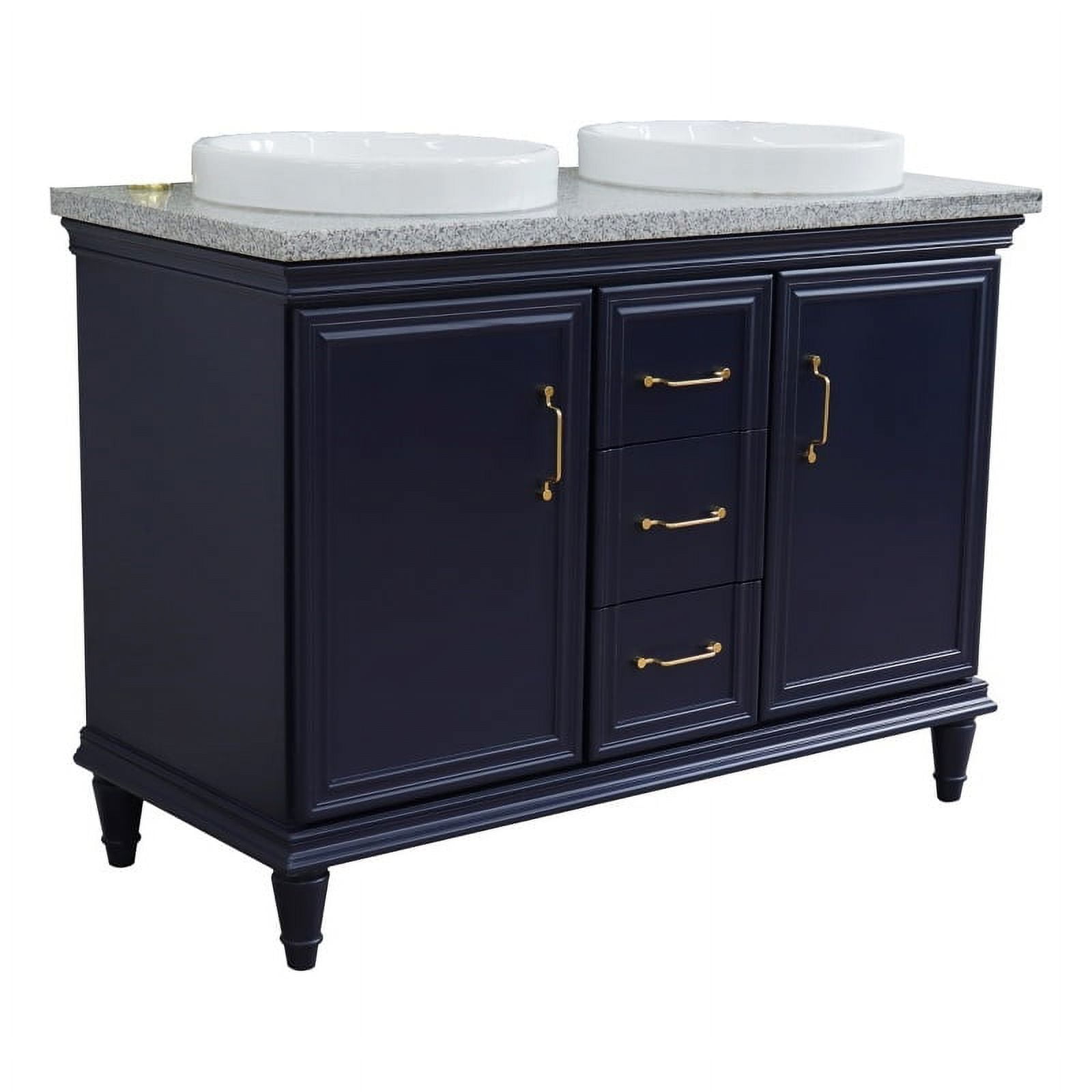 49 in. Double Round Sink Vanity with Granite Top, Blue & Gray