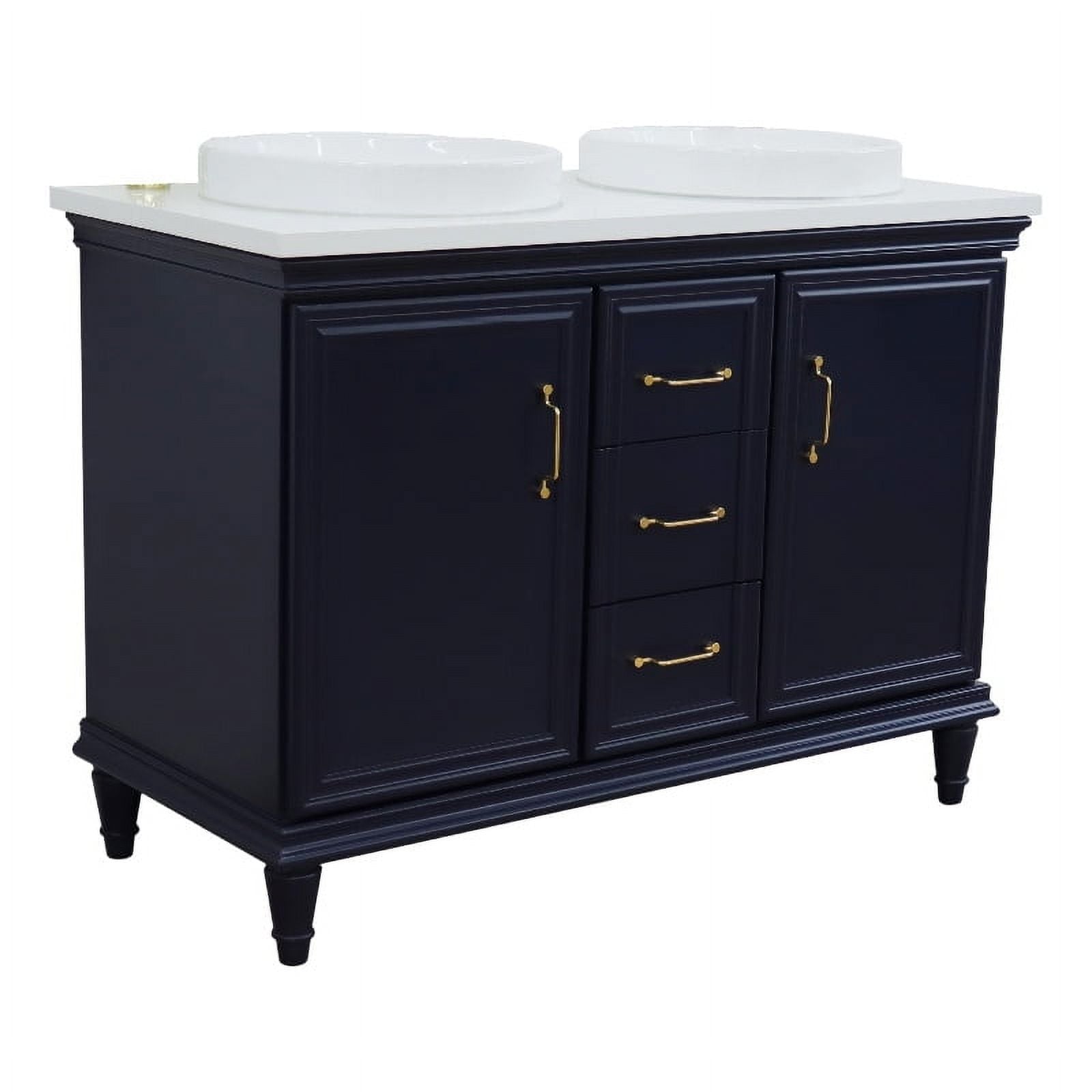 49 in. Double Round Sink Vanity with Quartz Top, Blue & White