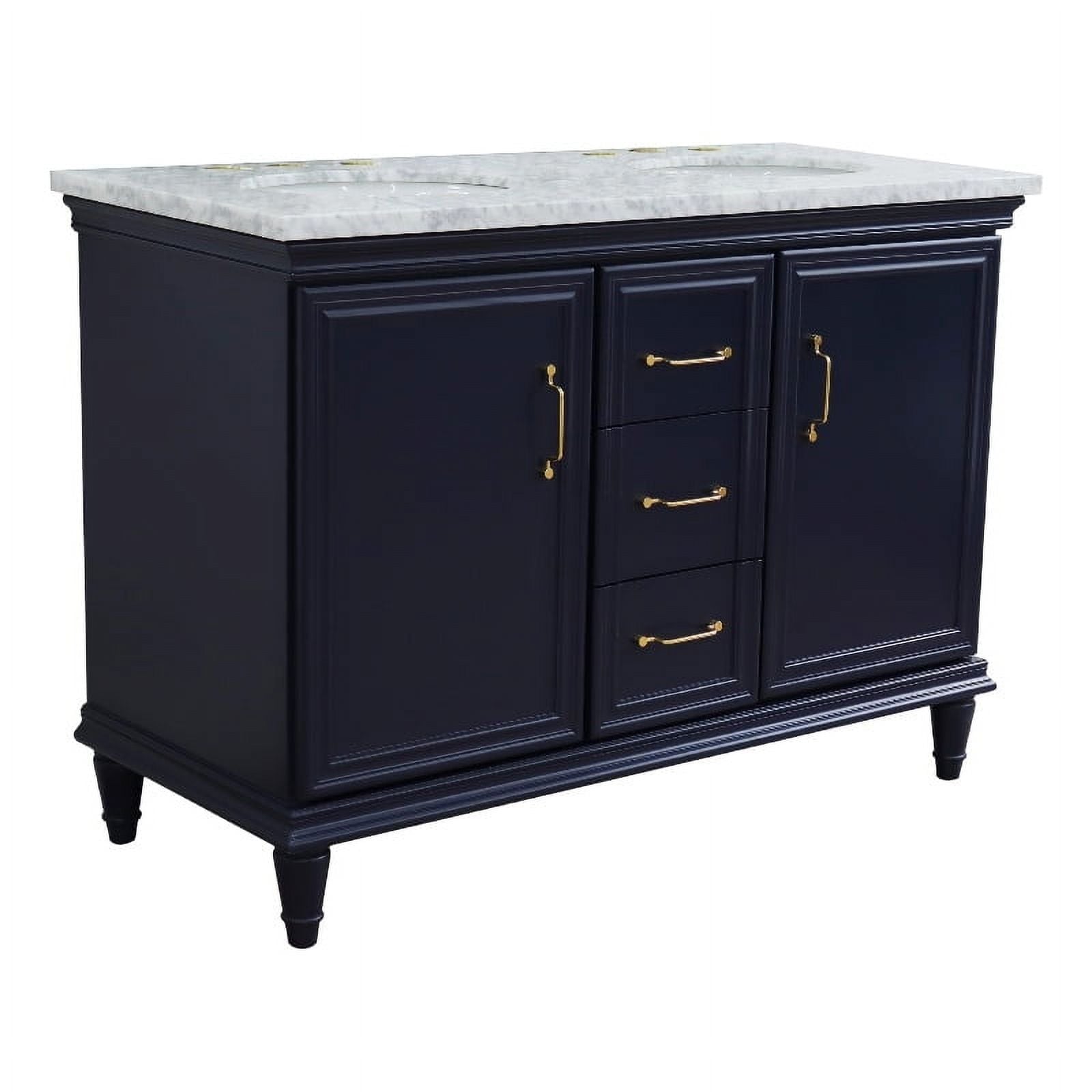 49 in. Double Oval Sink Vanity with Carrara Marble Top, Blue & White