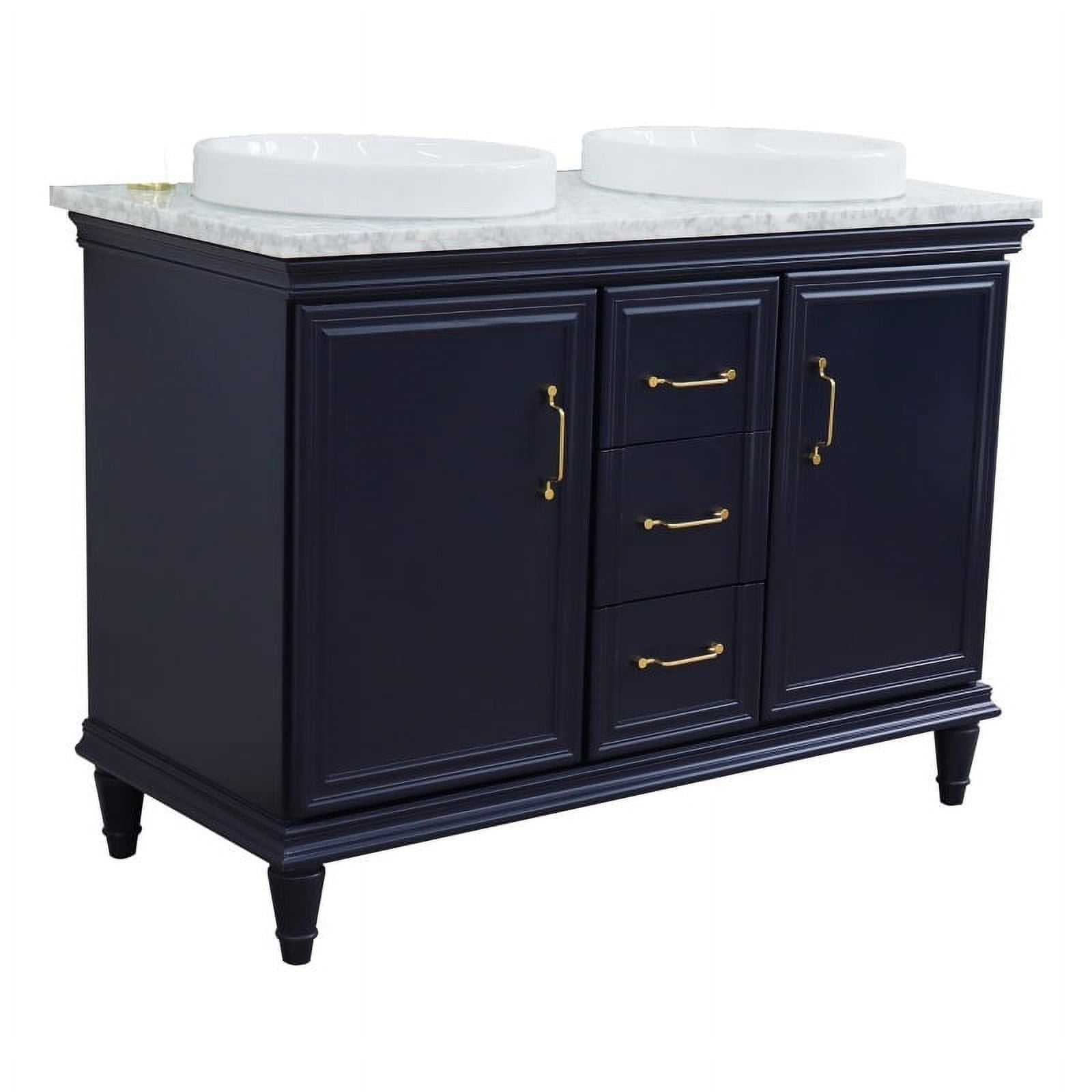 49 in. Double Round Sink Vanity with Carrara Marble Top, Blue & White